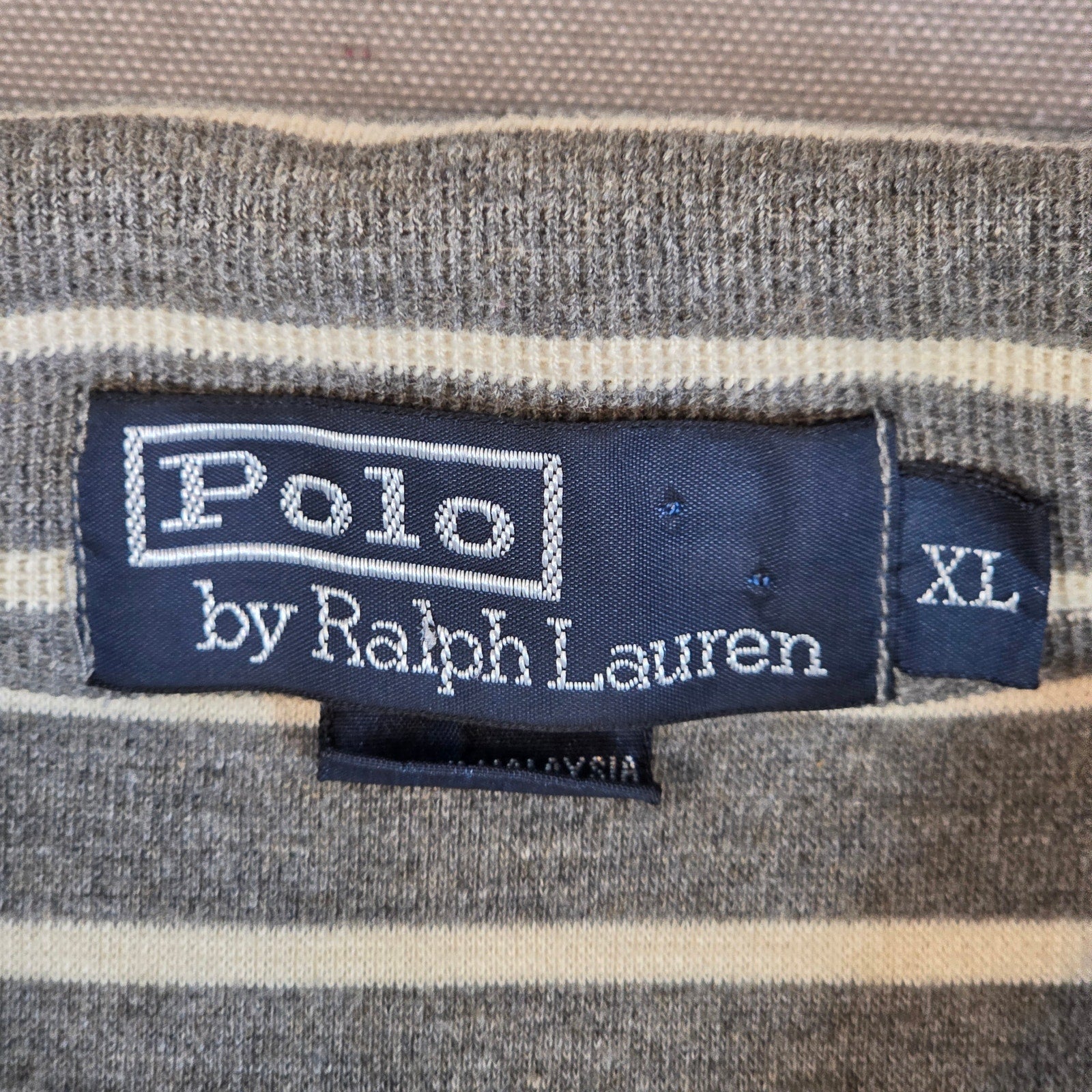 Vintage Polo Ralph Lauren XL Long Sleeve Stripe Shirt Gray White Cotton