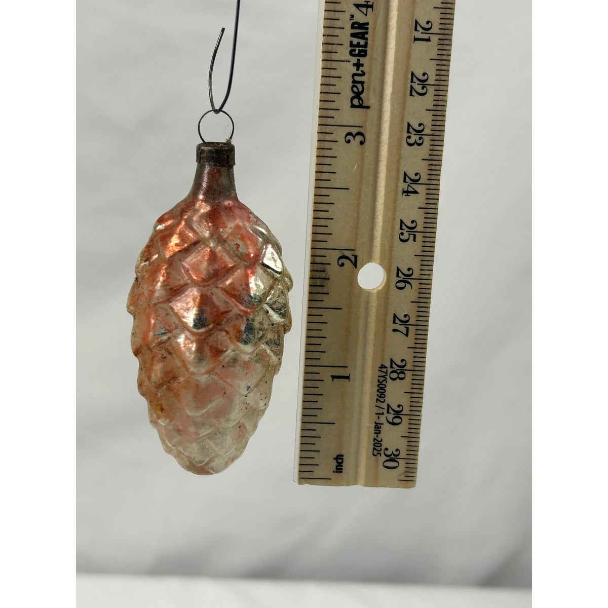 Vintage Pink Silver Mercury Glass Pinecone Christmas Ornament 3 Inch Antique