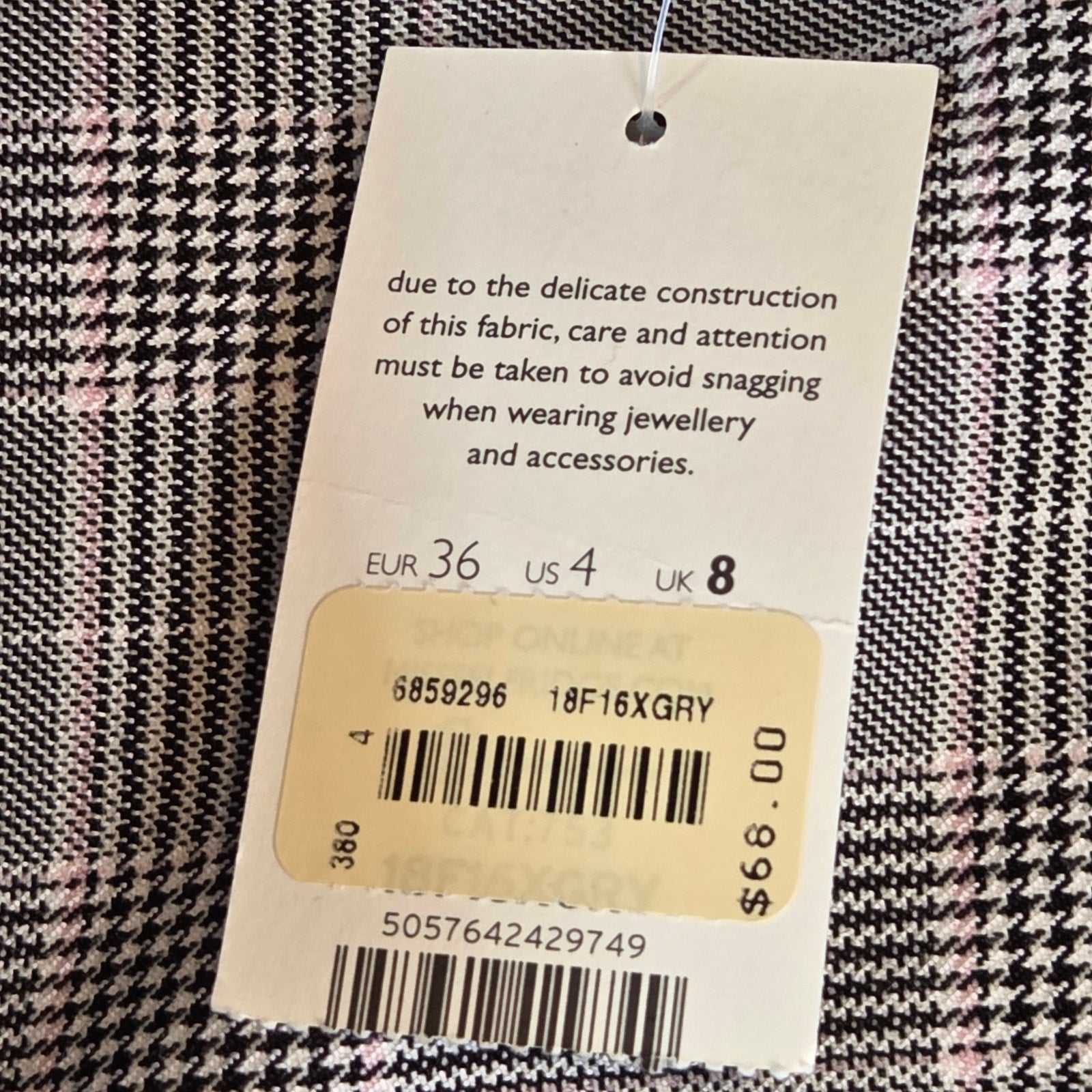 Miss Selfridge Check Plaid Sheath Dress Women’s Size 4 NWT Long Sleeve