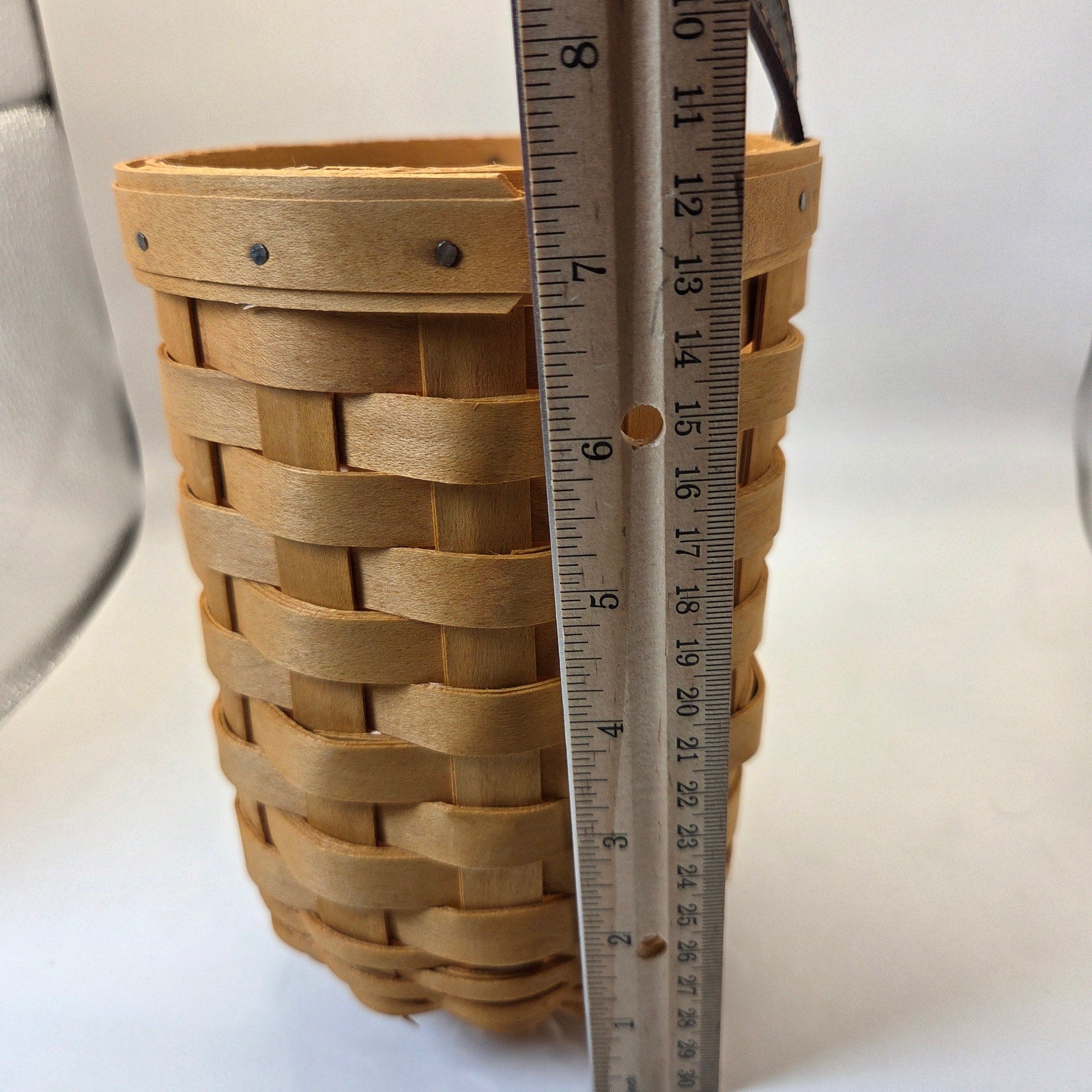 Longaberger 2002 Handwoven Hanging Wall Basket Leather Handle with Insert USA
