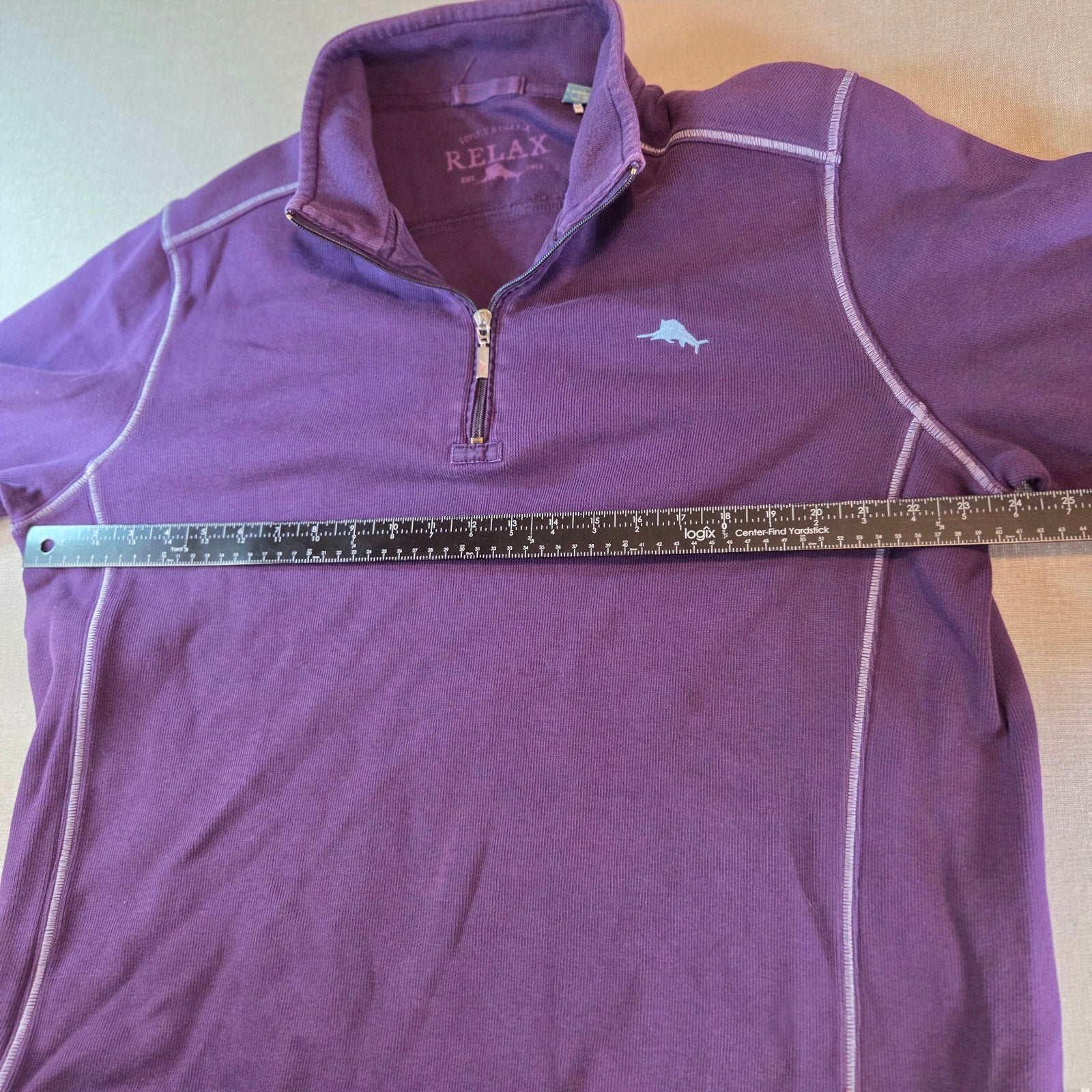 Tommy Bahama Relax 1/4 Zip Sweater XL Purple Cotton Pullover Casual