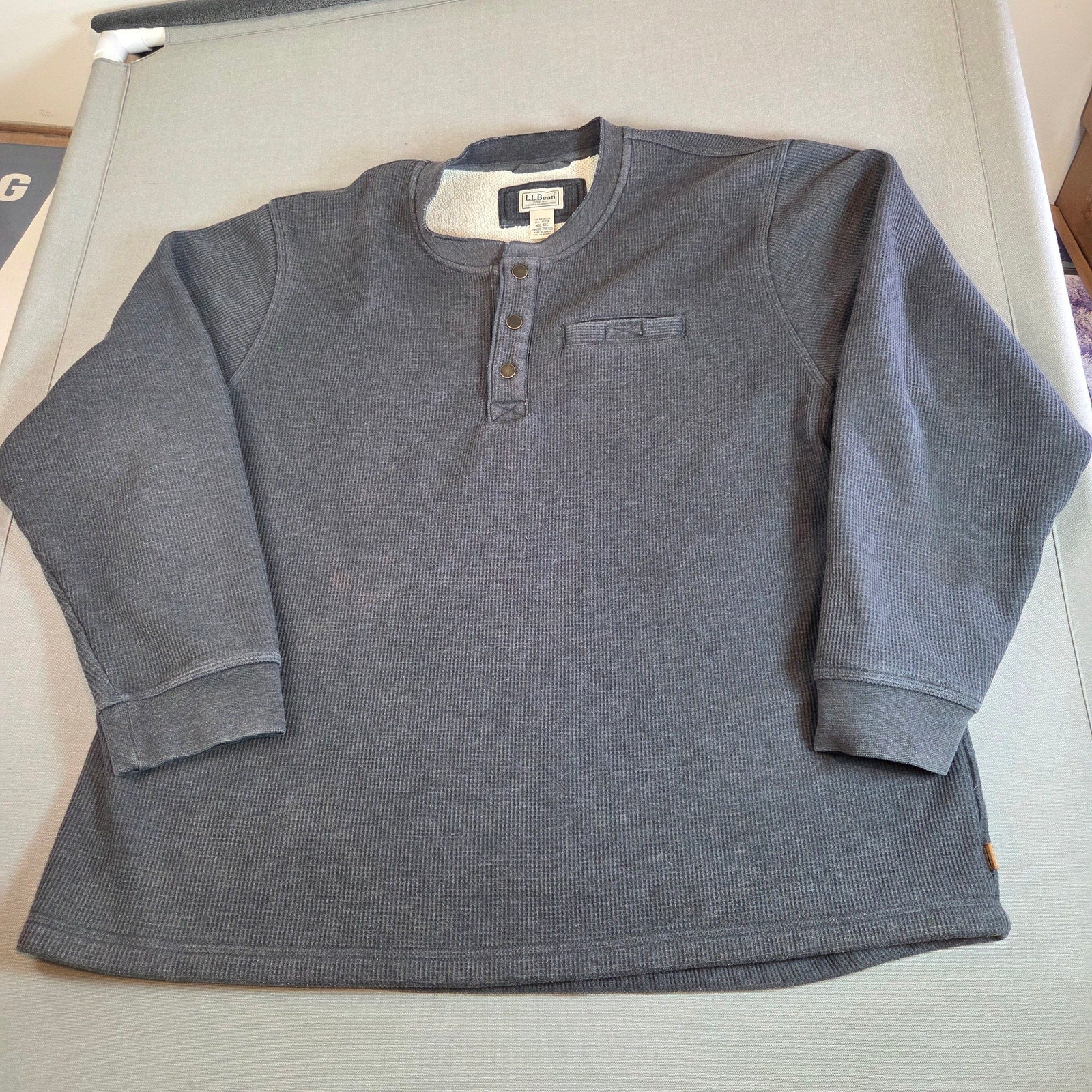 L.L.Bean Men’s XXL Waffle Knit Fleece Lined Henley Pullover Gray