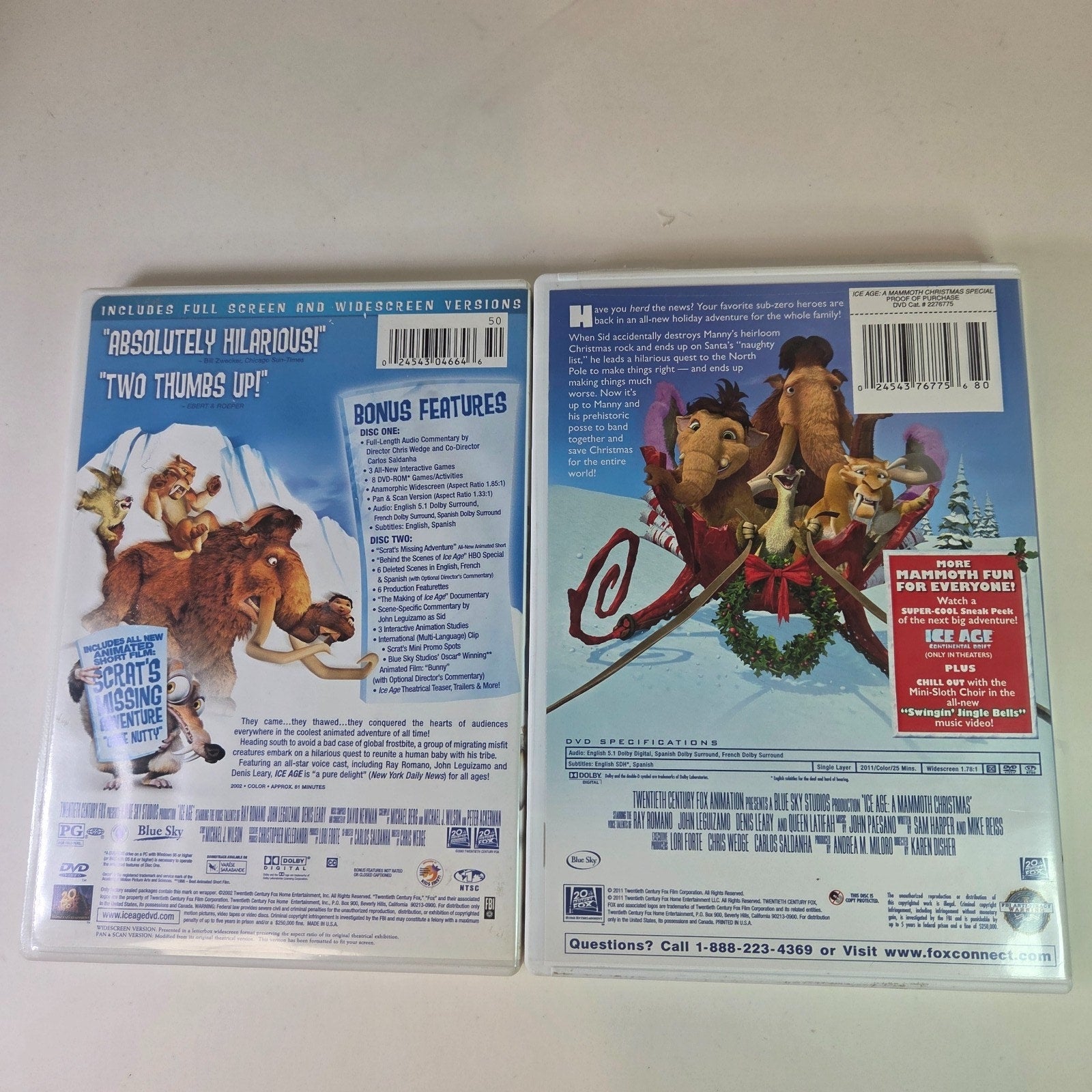 Ice Age & Ice Age a Mammoth Christmas Special DVDs - Lot of 2