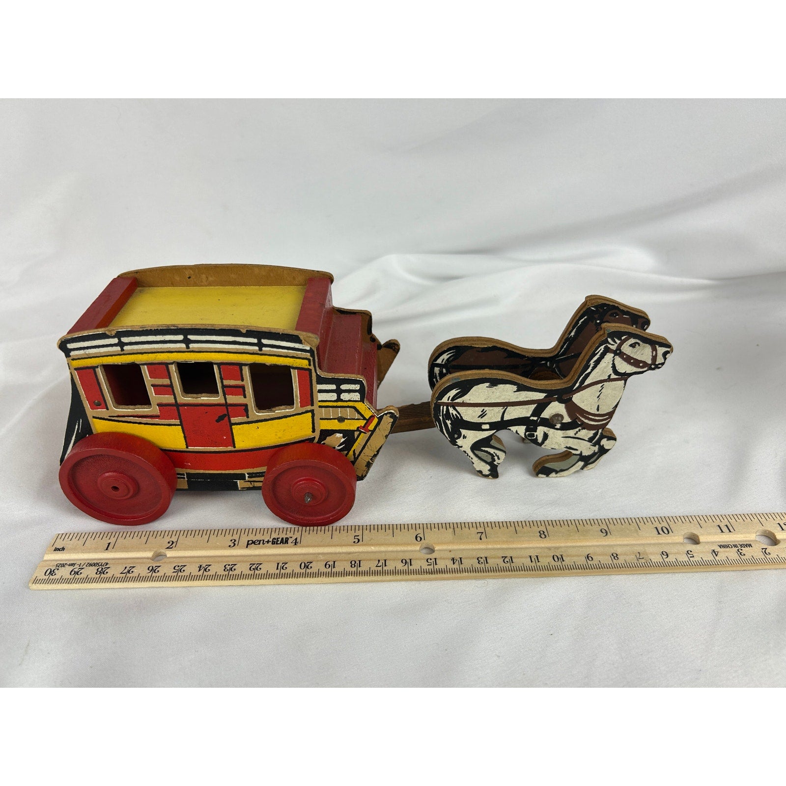 Vintage Keystone Frontier Stagecoach Wood Toy Horse Wagon 1950s