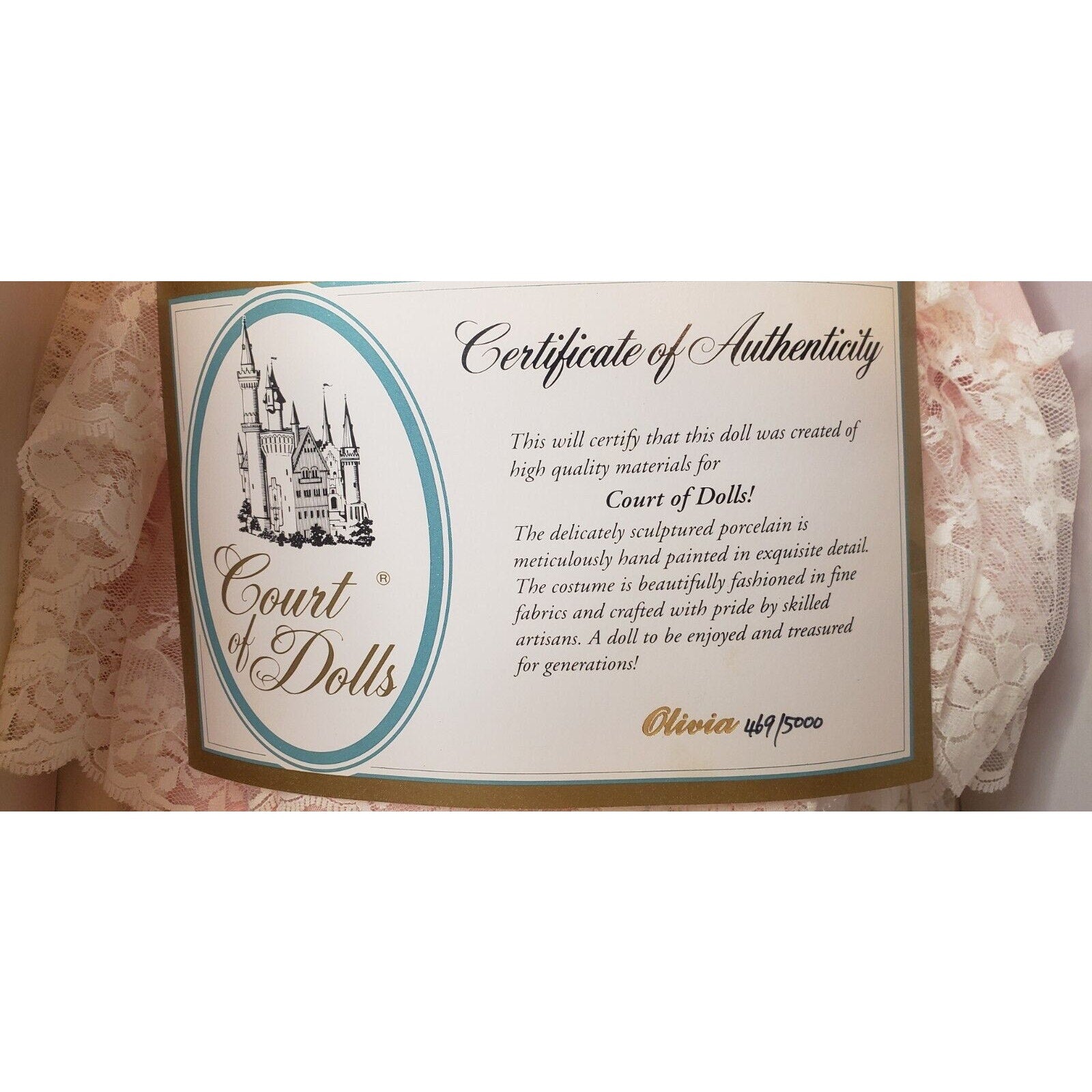 Court of Dolls Olivia 22" Porcelain Doll LE 4115/5000 COA Original Box