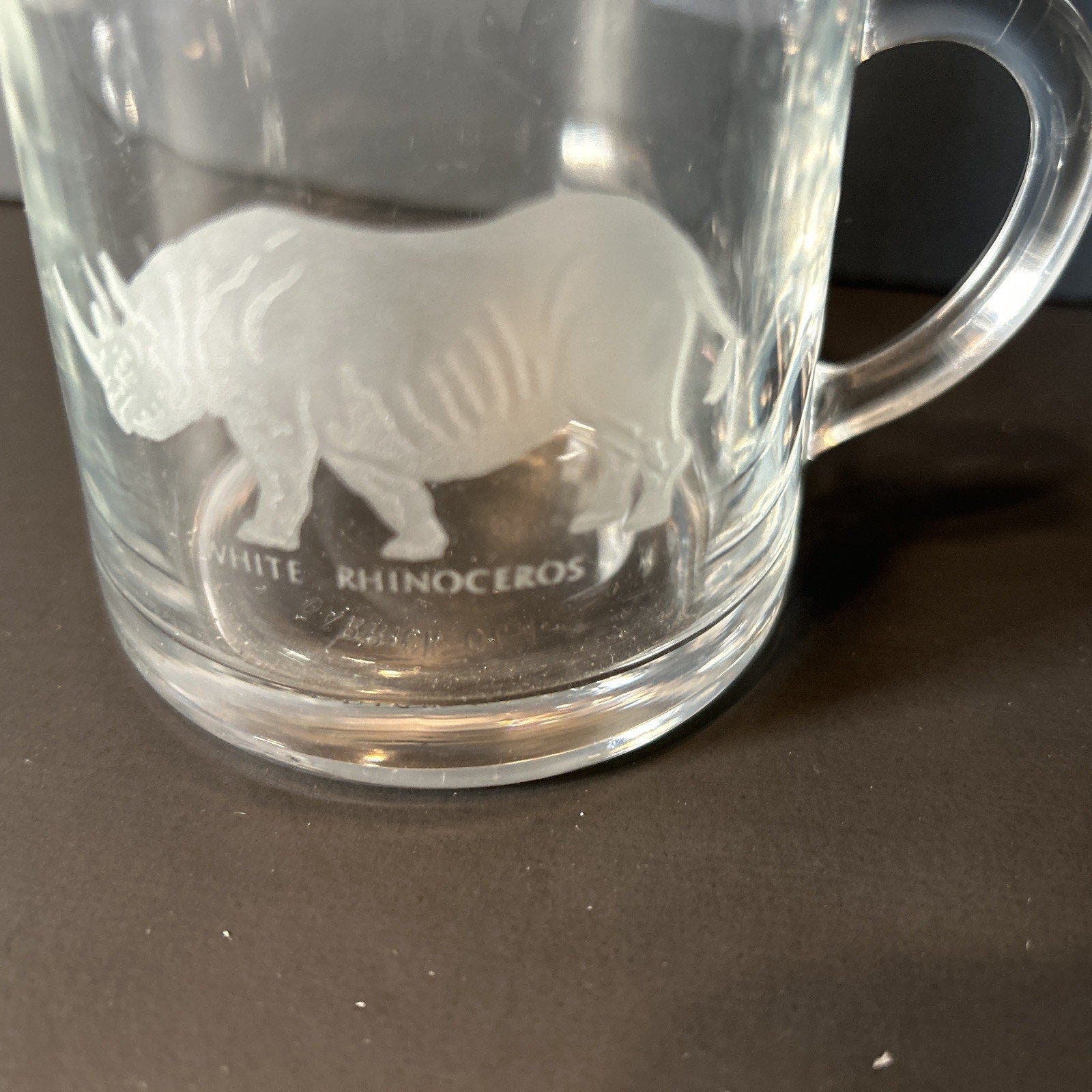 Luminarc France Endangered Species Etched Glass Espresso Mugs Set of 7 Vintage
