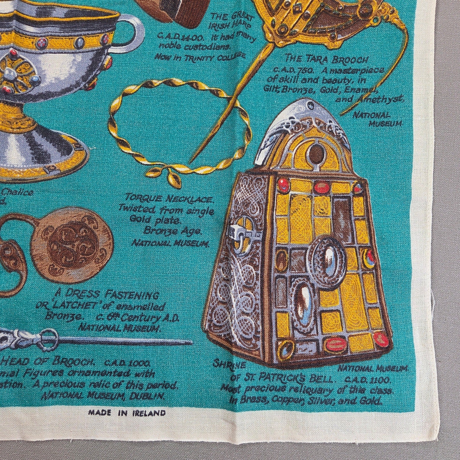 Vintage Nelson Ireland's Treasures Pure Linen Tea Towel Made In Ireland 29x19
