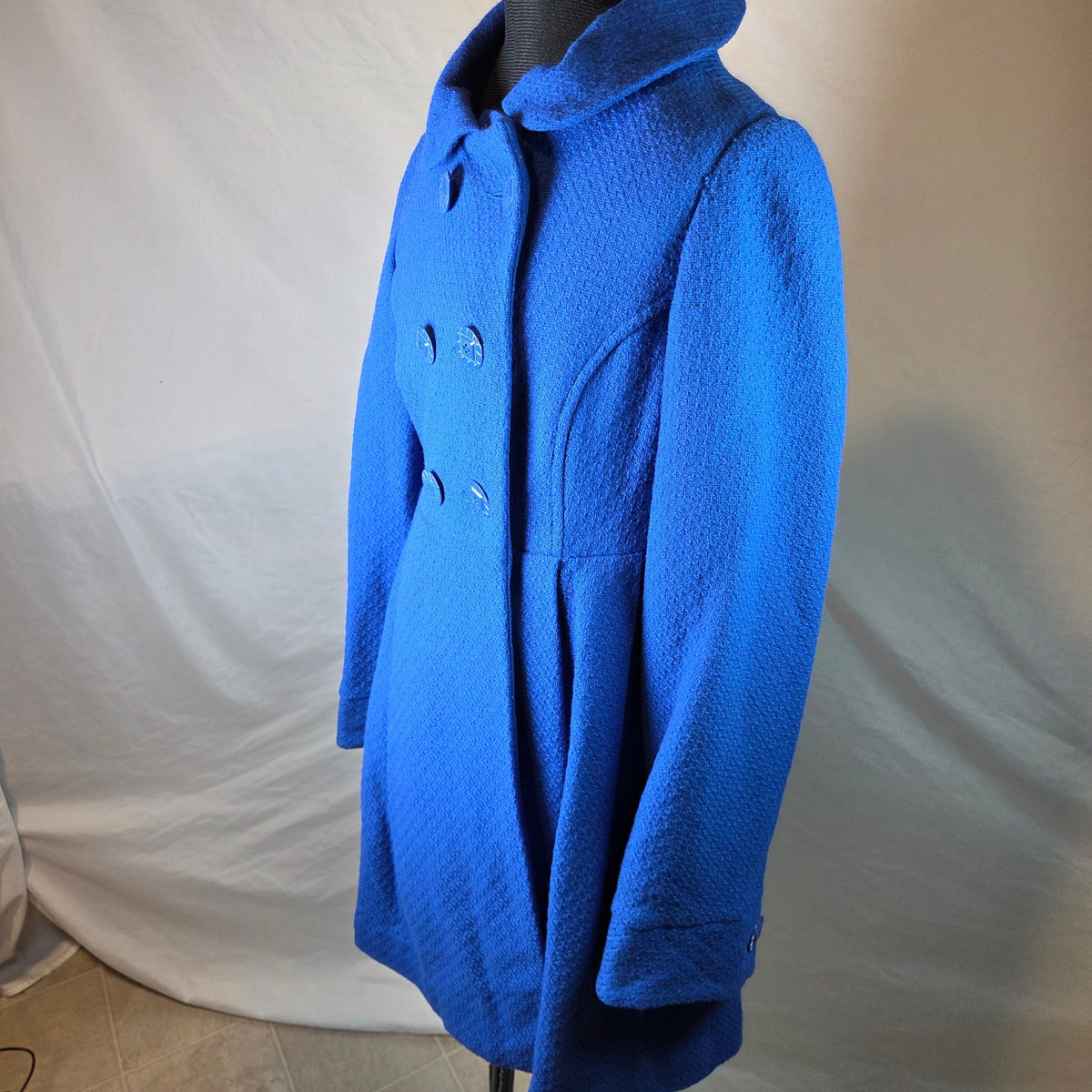 LUX Women's Wool Blend Double Breasted Swing Coat Blue Size M Peacoat Jacket