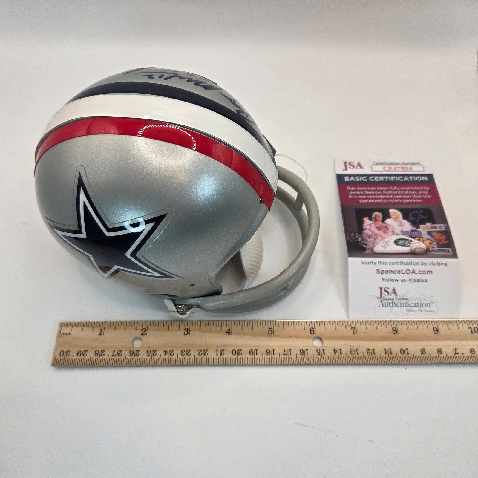 Dallas Cowboys Mini Helmet Roger Staubach Autographed w/ HOF 85 JSA COA