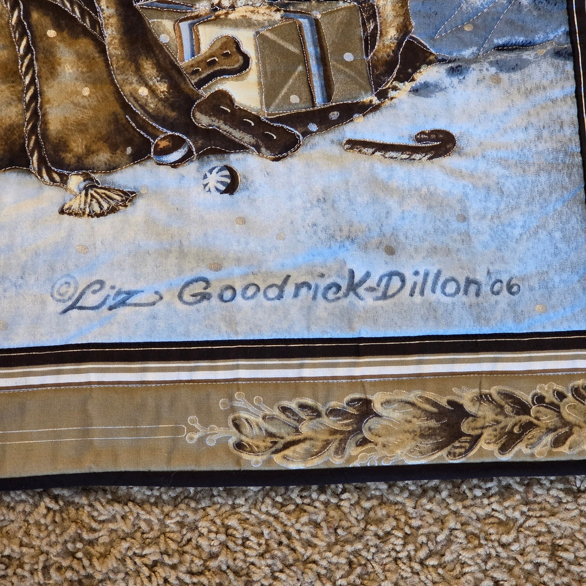 Liz Goodrick Dillon Santa Puppies Handmade Christmas Wall Hanging 42x34