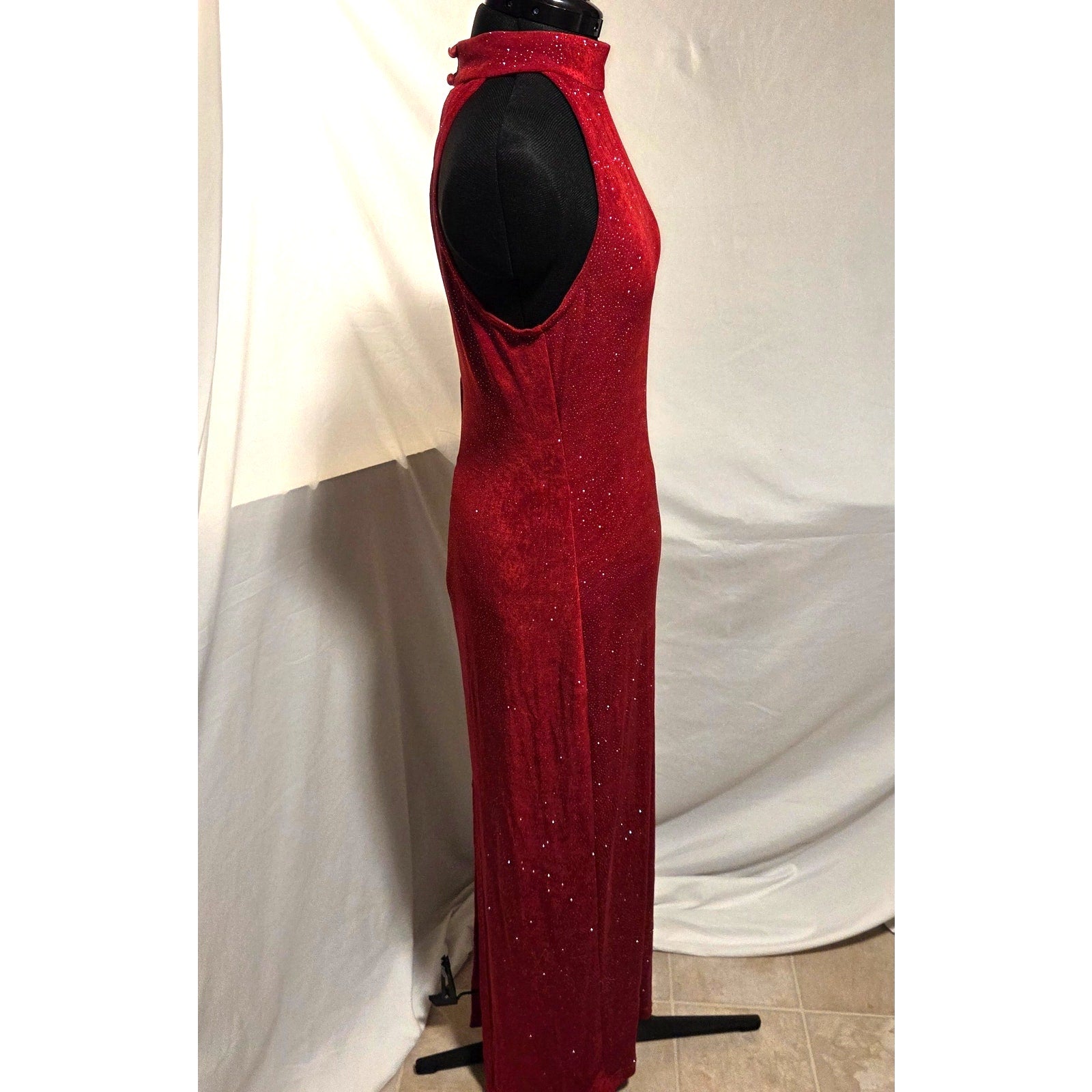 Roberta Evening Gown L Red Rhinestone Halter Formal Dress USA Style 72729