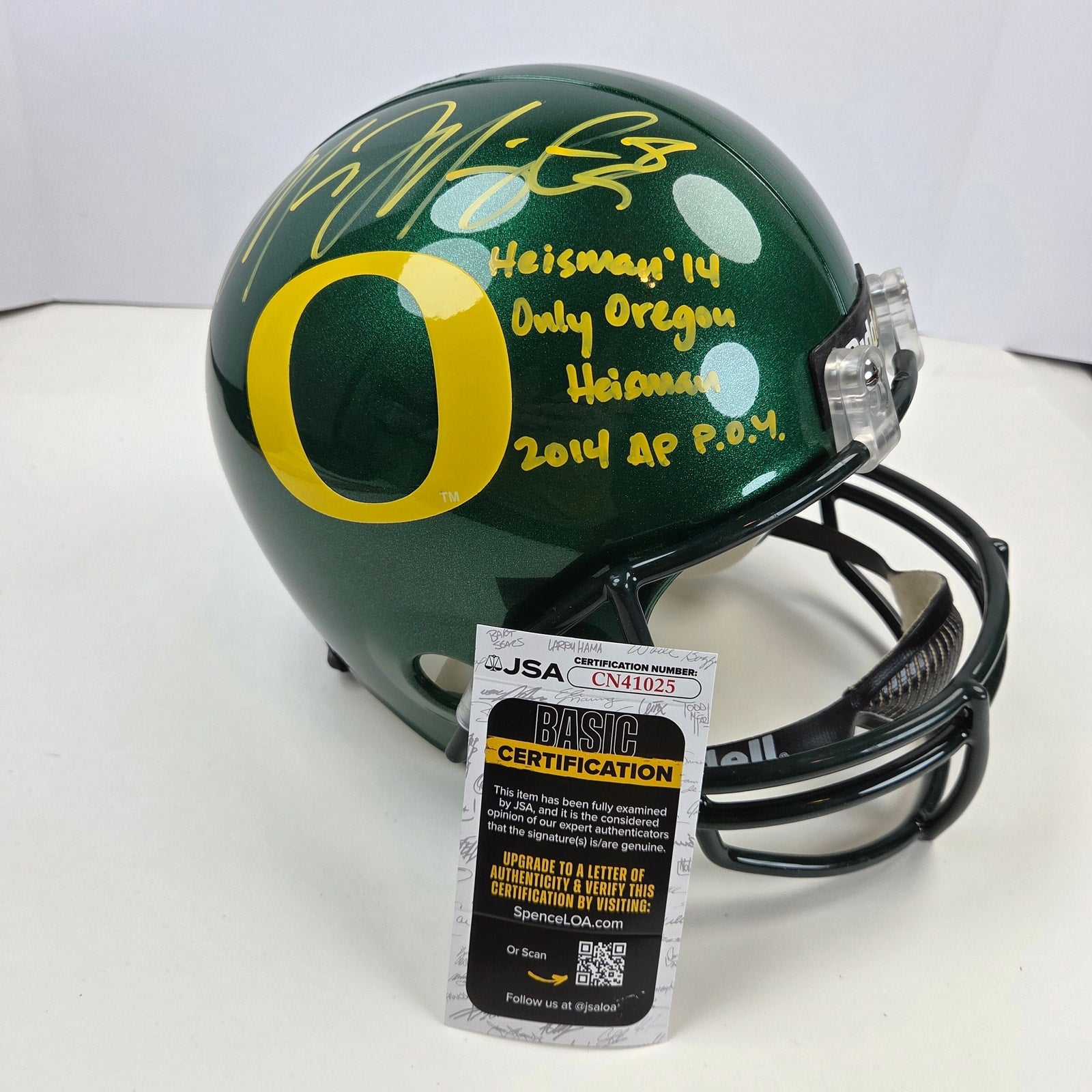 Marcus Mariota Heisman Autographed Oregon Ducks Replica Helmet JSA COA w/ Box
