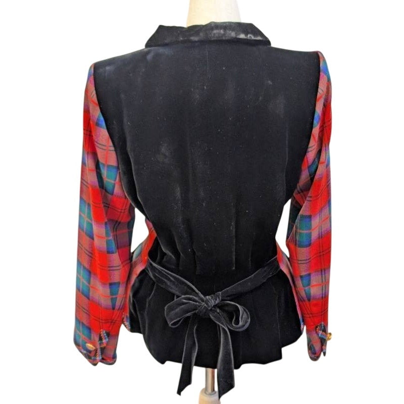 Vintage Yves Saint Laurent Rive Gauche 1994 Tartan Wool Jacket Velvet Trim FR38