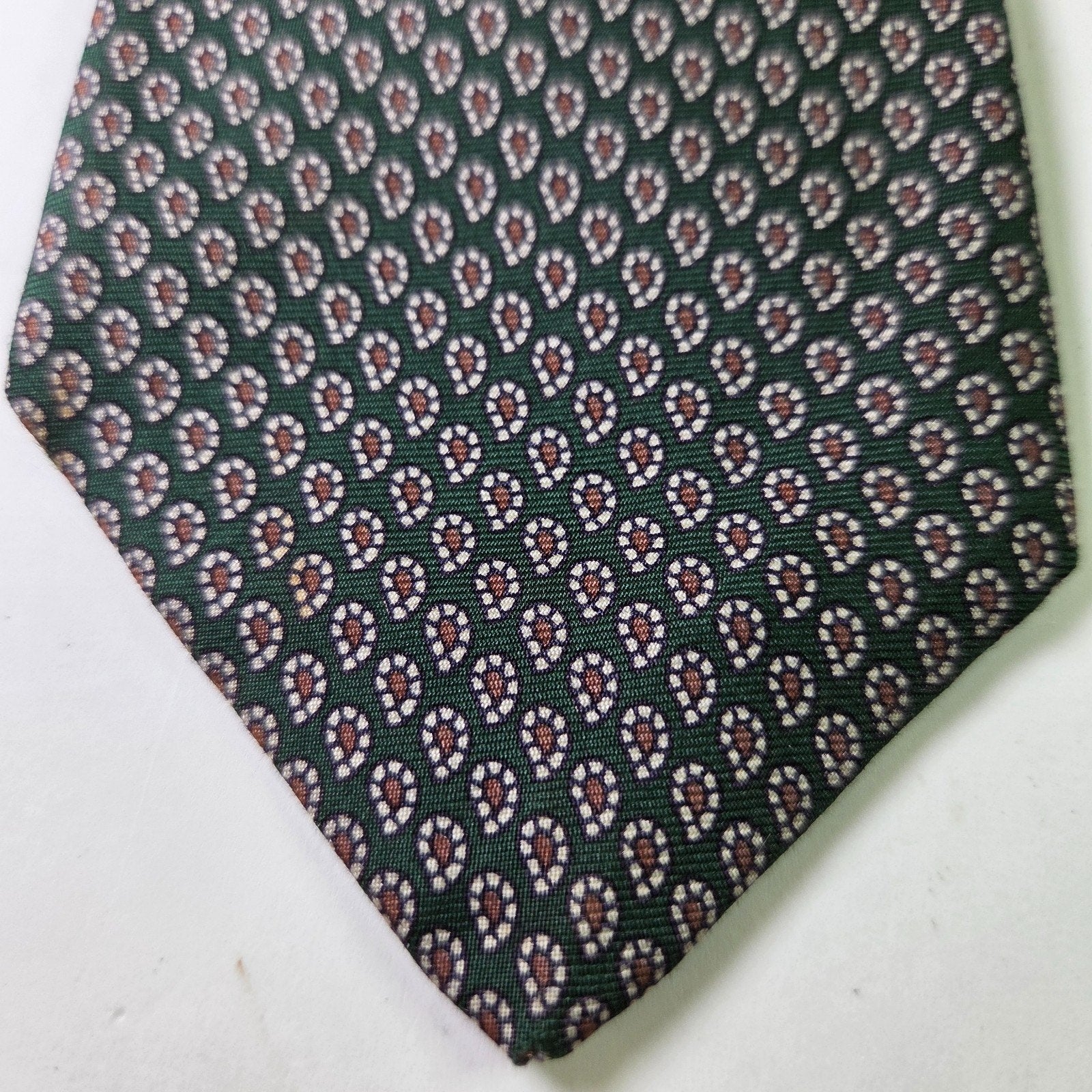 Robert White English Silk Tie Green Red Micro Paisley John Comfort Vintage