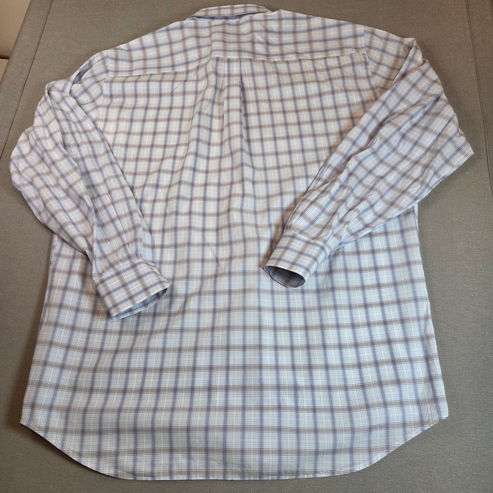 Peter Millar XL Cotton Plaid Button Down Shirt Blue Tan Long Sleeve Casual