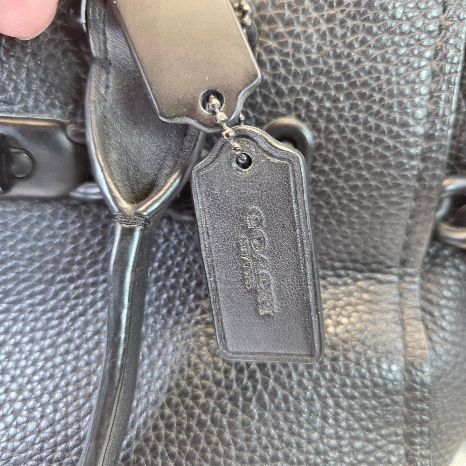 Coach Black Pebbled Leather Shoulder Satchel Tote Bag w/ Chain Detail