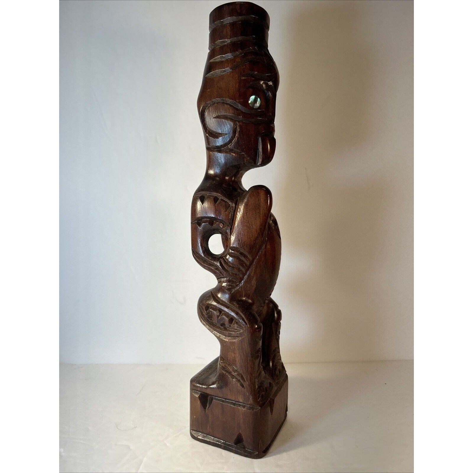 Vintage Māori Tiki Carving | 13.5-in Hand-Carved NZ Wood Statue Polynesian Art