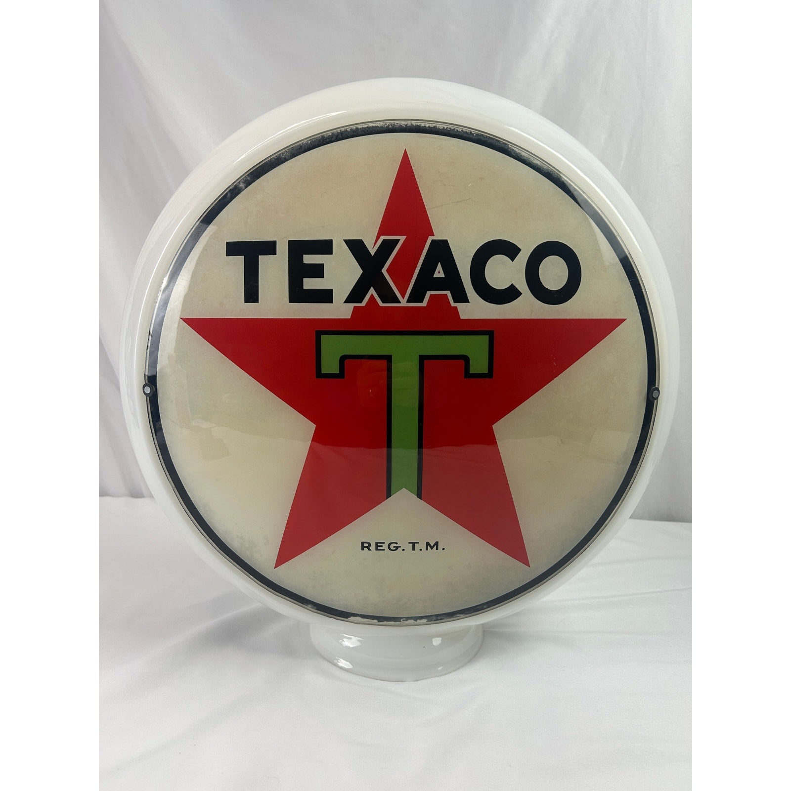 Vintage Texaco Gas Pump Globe Milk Glass Red Star Green T Service Station Sign