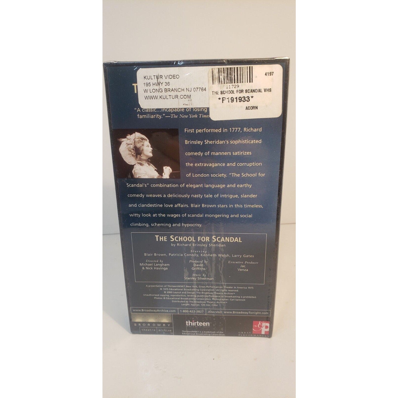 Broadway Theatre Archive - The School For Scandal (VHS, 2003) New Sealed