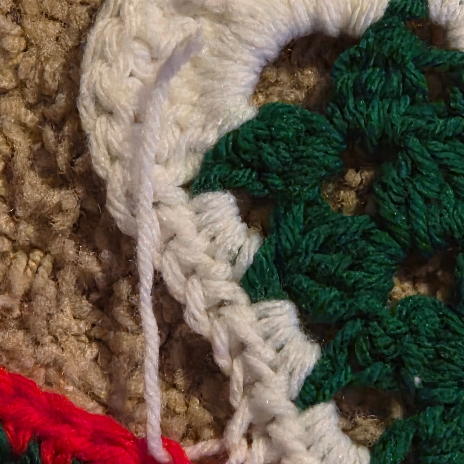 Handmade Crochet Afghan Blanket Red Green White Christmas Throw 73x70