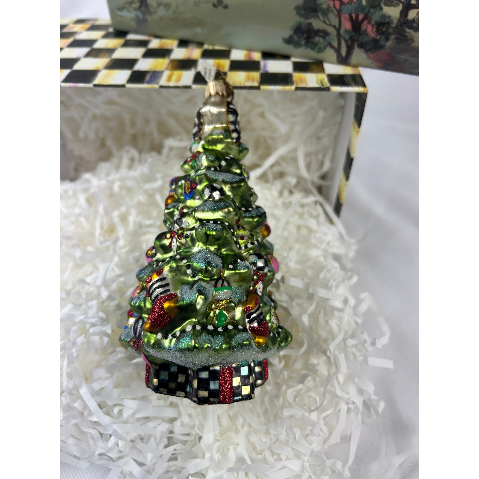 MacKenzie Childs Courtly Check Christmas Tree Ornament Poland Hand Painted