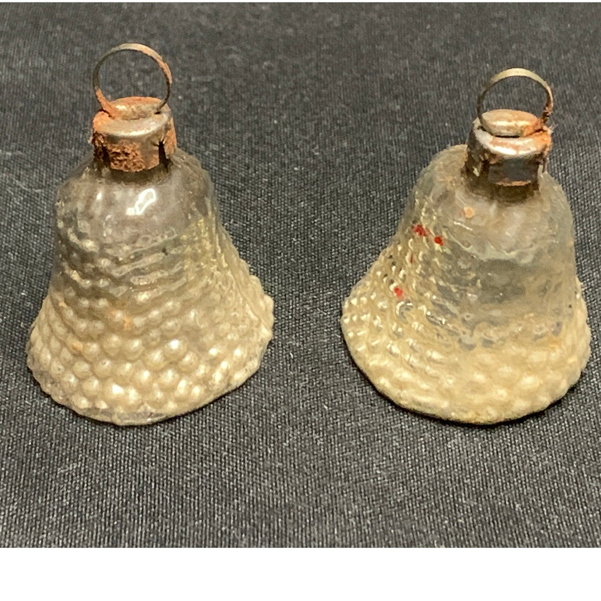 Vintage Pair Bumpy Silver Glass Bell Christmas Ornaments Feather Tree 1.5"