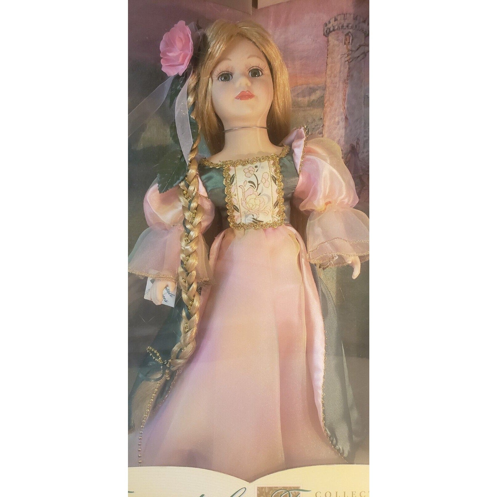 1998 Rapunzel Porcelain Doll 16" Fairytale Treasures Brass Key COA NIB w/Stand