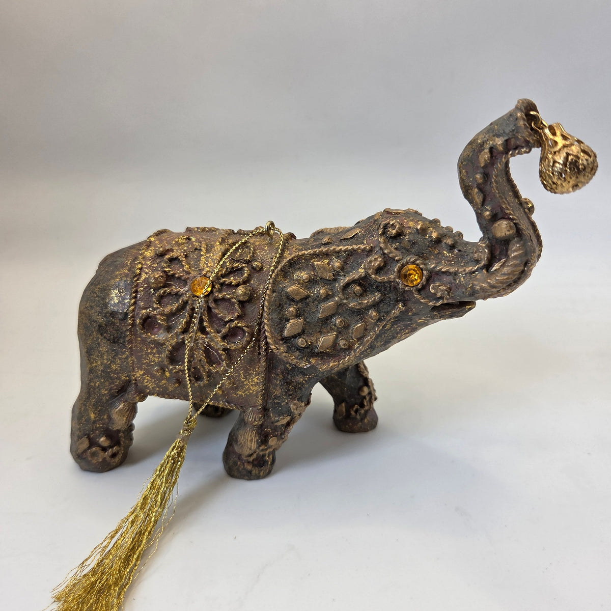 Silvestri Handcrafted Elephant Ornament Resin Jeweled Gold Tassel Decor