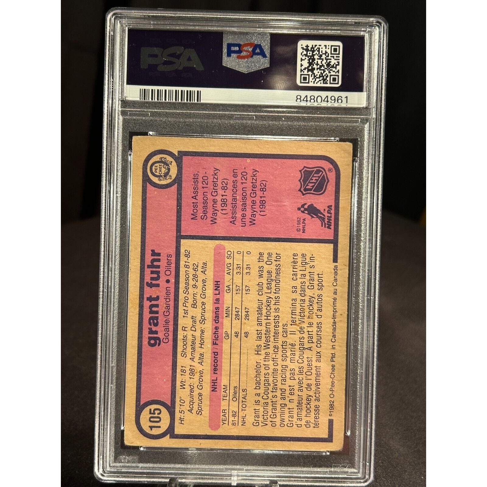 1982 O-Pee-Chee Grant Fuhr RC HOF Signed Auto PSA/DNA 10 Oilers