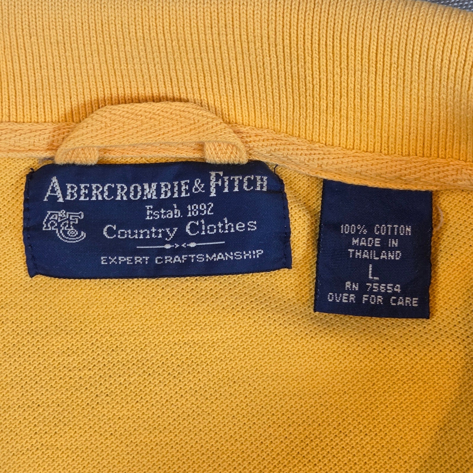 Abercrombie & Fitch Yellow Polo Shirt AF 1892 Patch Men’s Size L Cotton