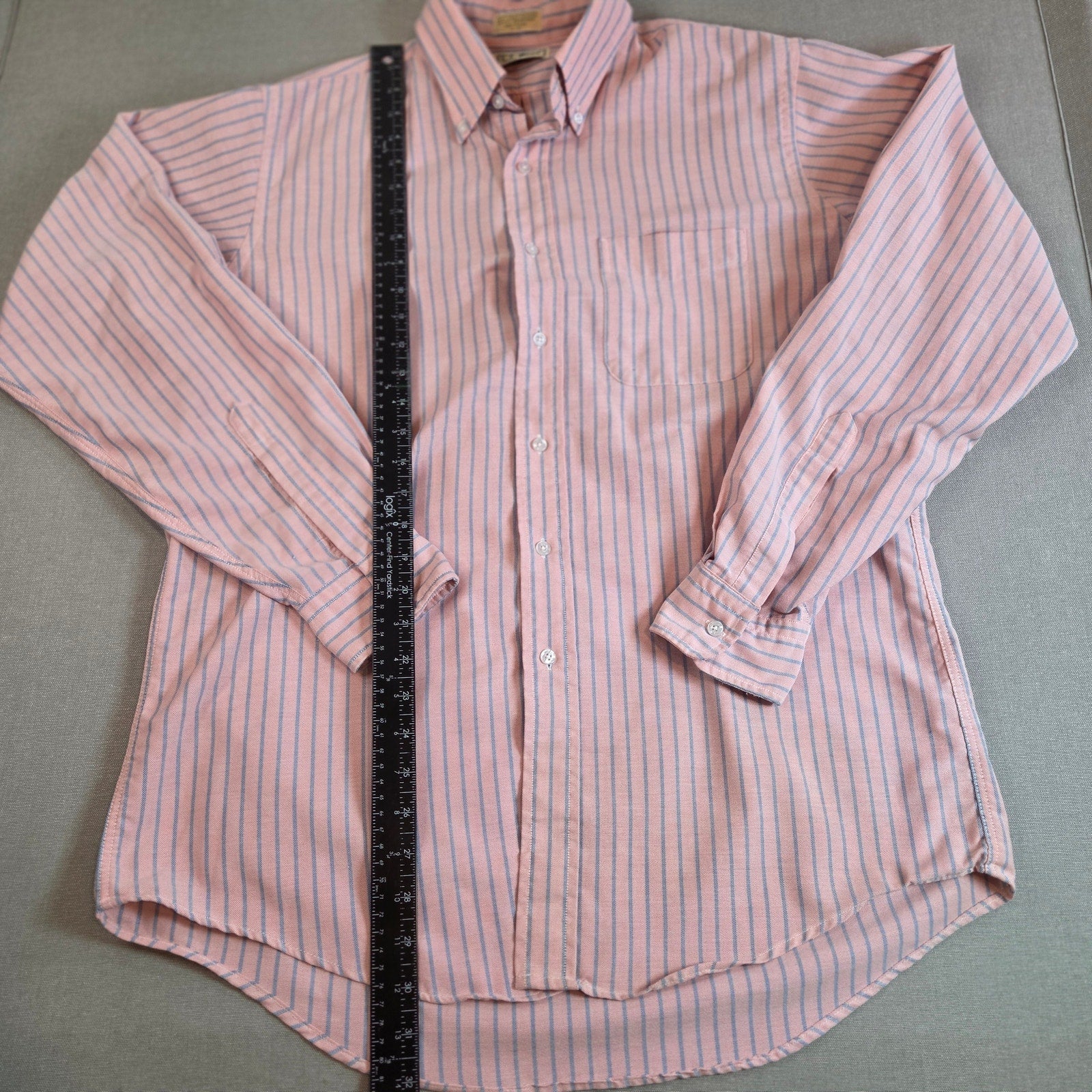 Vintage 90s L.L. Bean USA Made Pink Blue Stripe Shirt 16-35 Single Needle