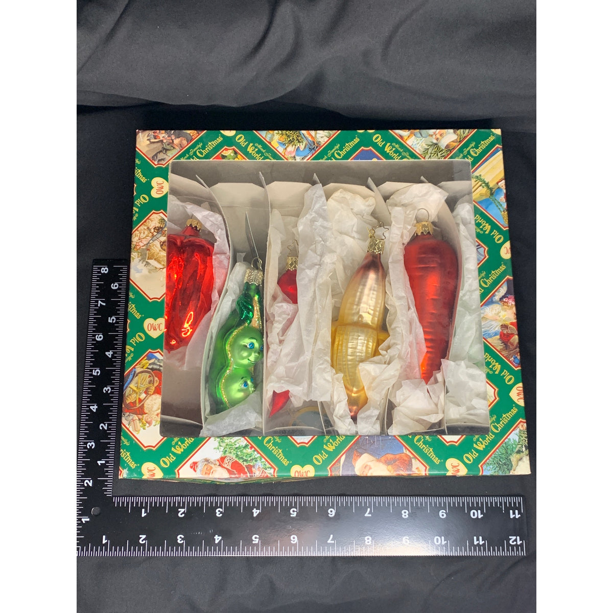Vintage Glass Vegetable Christmas Ornaments OWC Inge Glas Germany Lot of 6