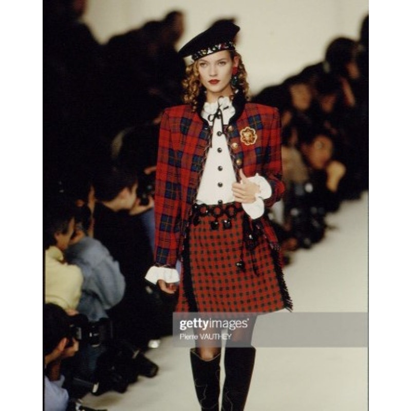 Vintage Yves Saint Laurent Rive Gauche 1994 Tartan Wool Jacket Velvet Trim FR38