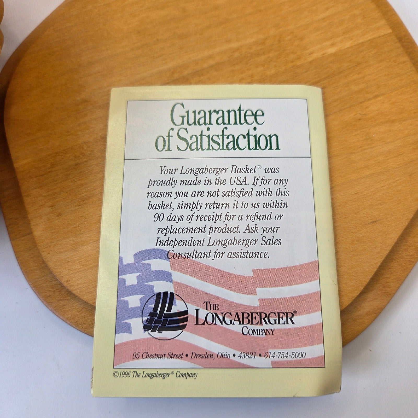Longaberger 1998 7in Generations Basket 13757 Lid Protector Tie-On USA