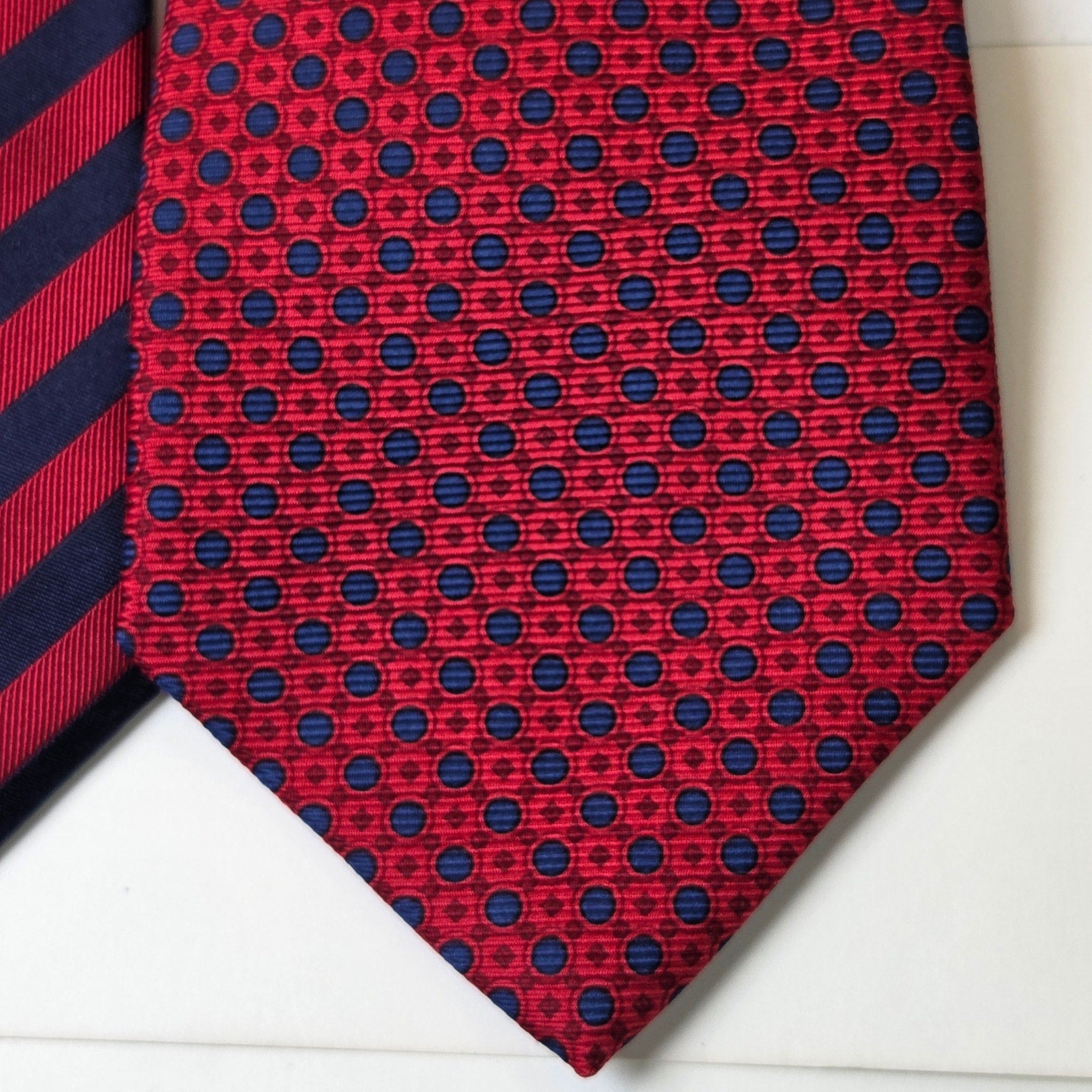 Tommy Hilfiger Red Silk Tie Lot 4 USA Striped Polka Dot Geometric Contrast Tips