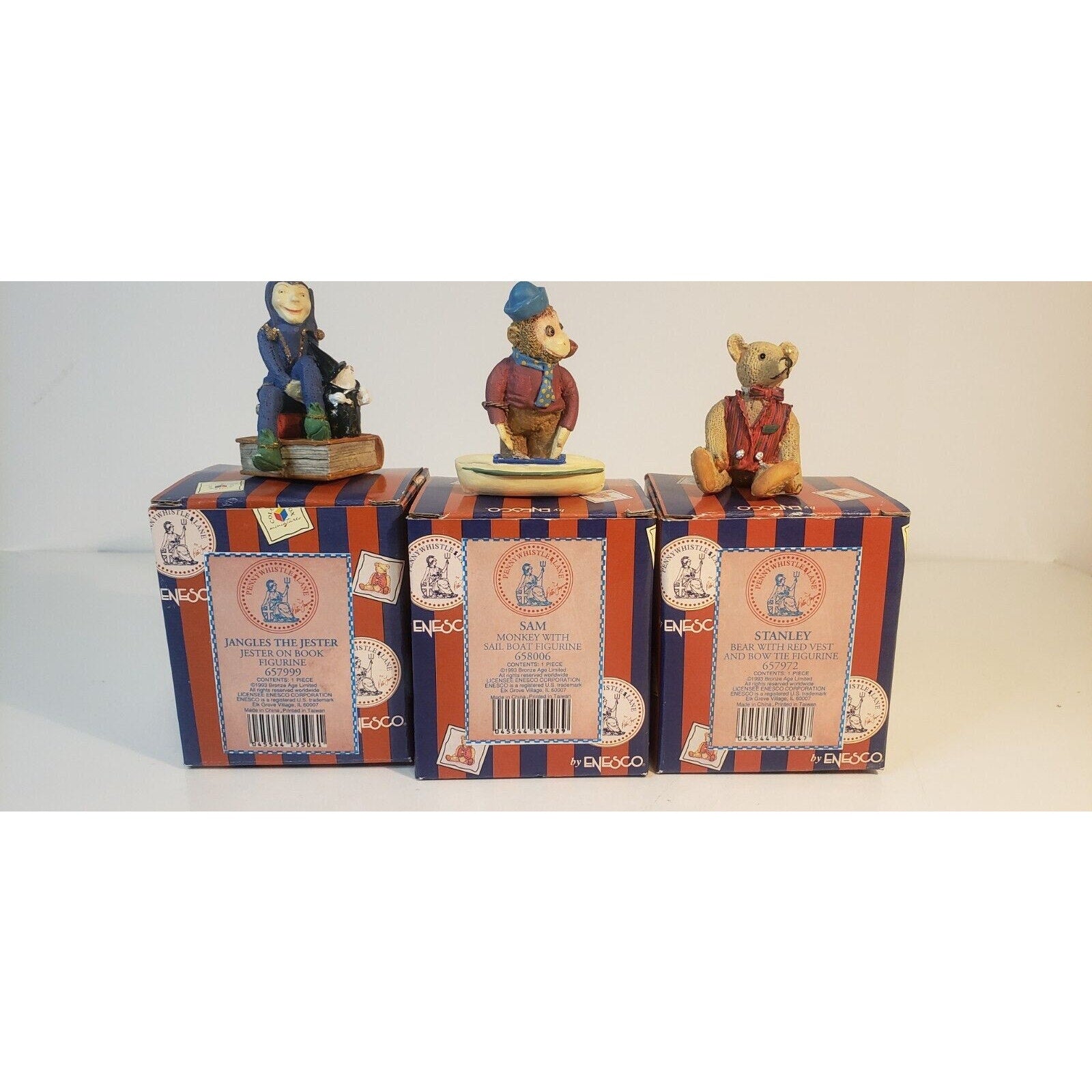 Enesco Pennywhistle Lane Lot of 3 - Stanley Bear, Jangles the Jester, Sam Monkey
