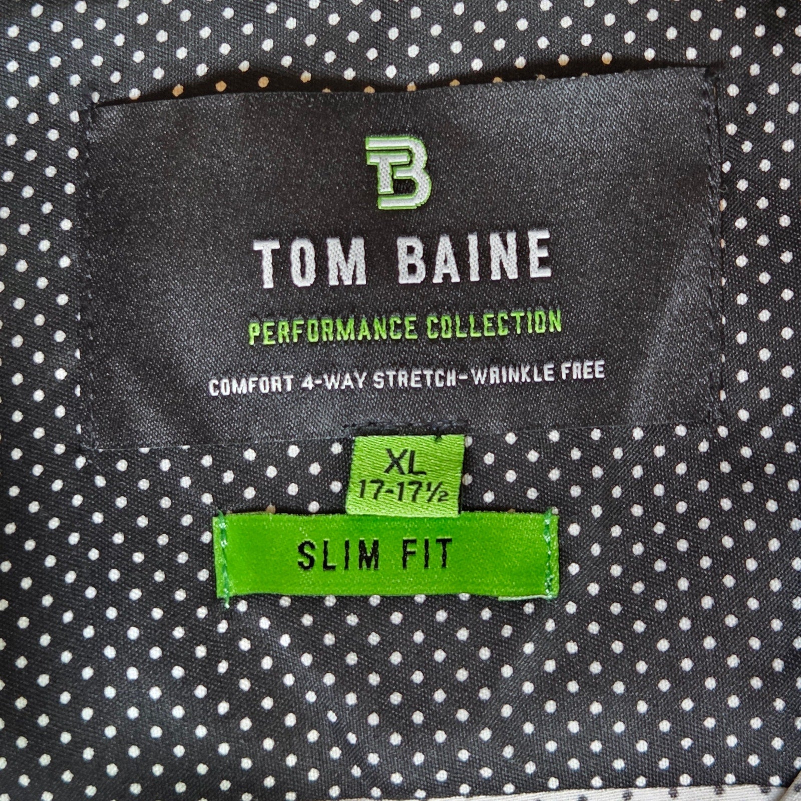 Tom Baine Performance Collection Shirt XL Slim Fit Polka Dot Button Front NWT