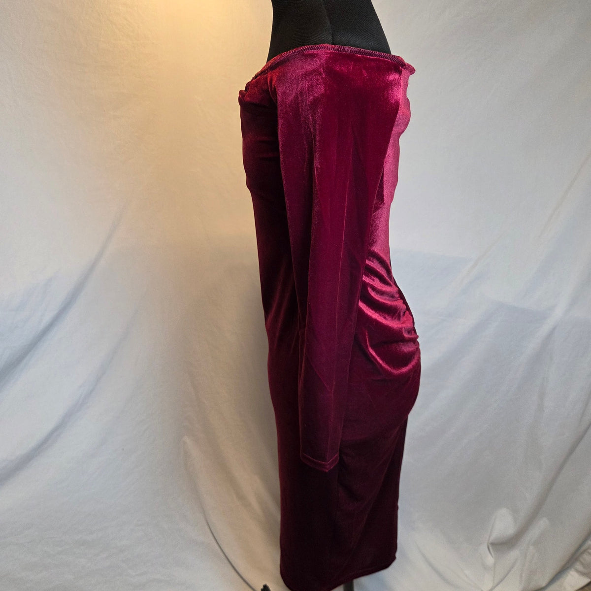 Club L London Compliment Berry Velvet Bardot Midi Dress US 8 UK 12 NWT