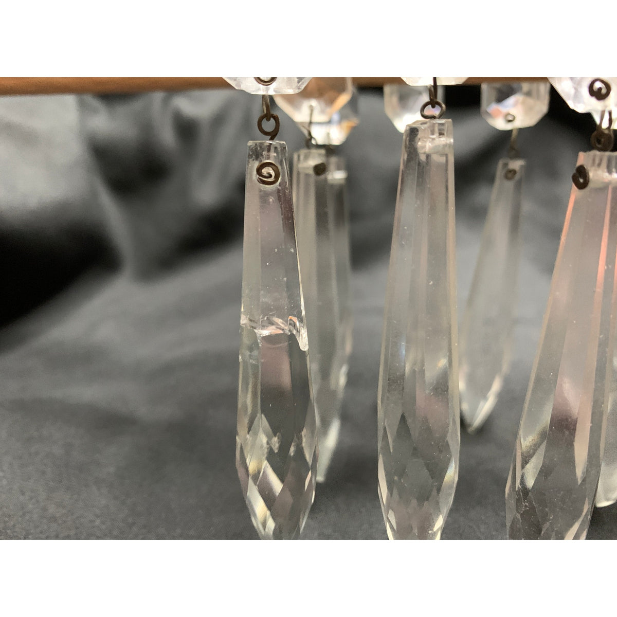 Vintage Lead Crystal Square Bobeches 16 Hanging Prisms Chandelier Pair