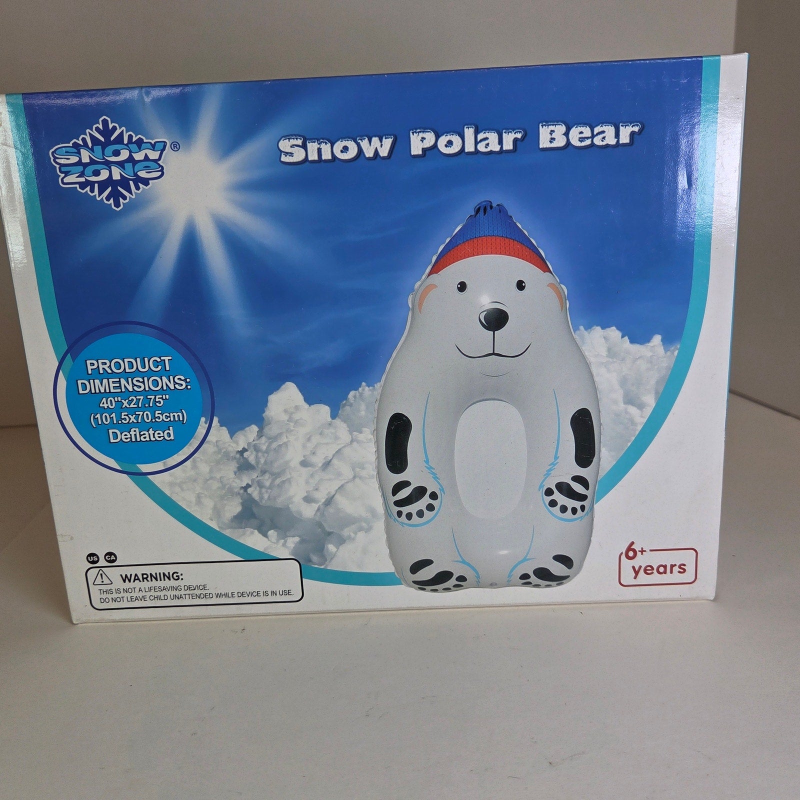 Snow Zone Snow Polar Bear Inflatable Snow Tube Sled 40" Kids Ages 6+ New Boxed