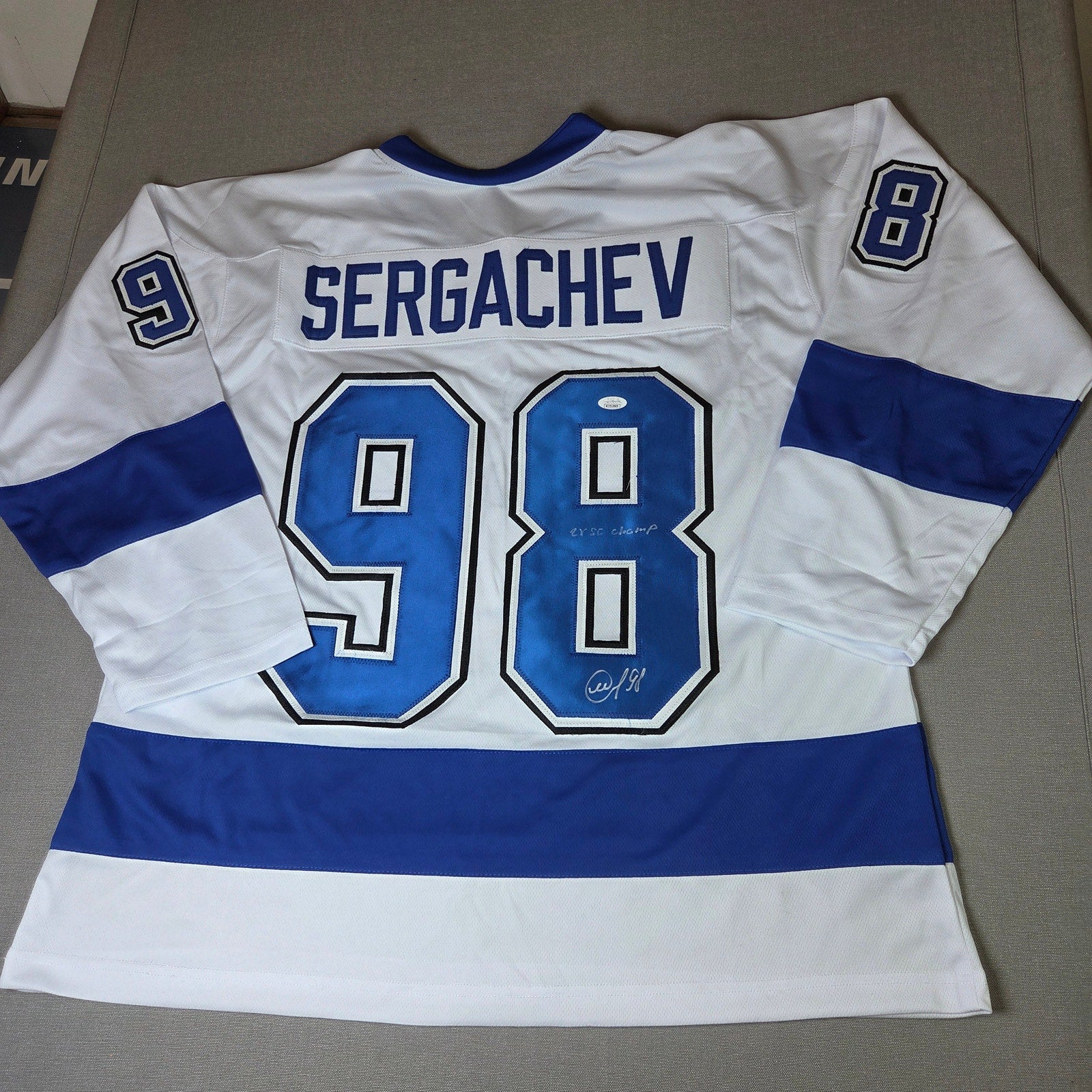 Mikhail Sergachev Signed Tampa Bay Jersey 2x SC Champ JSA WIT919909 XL