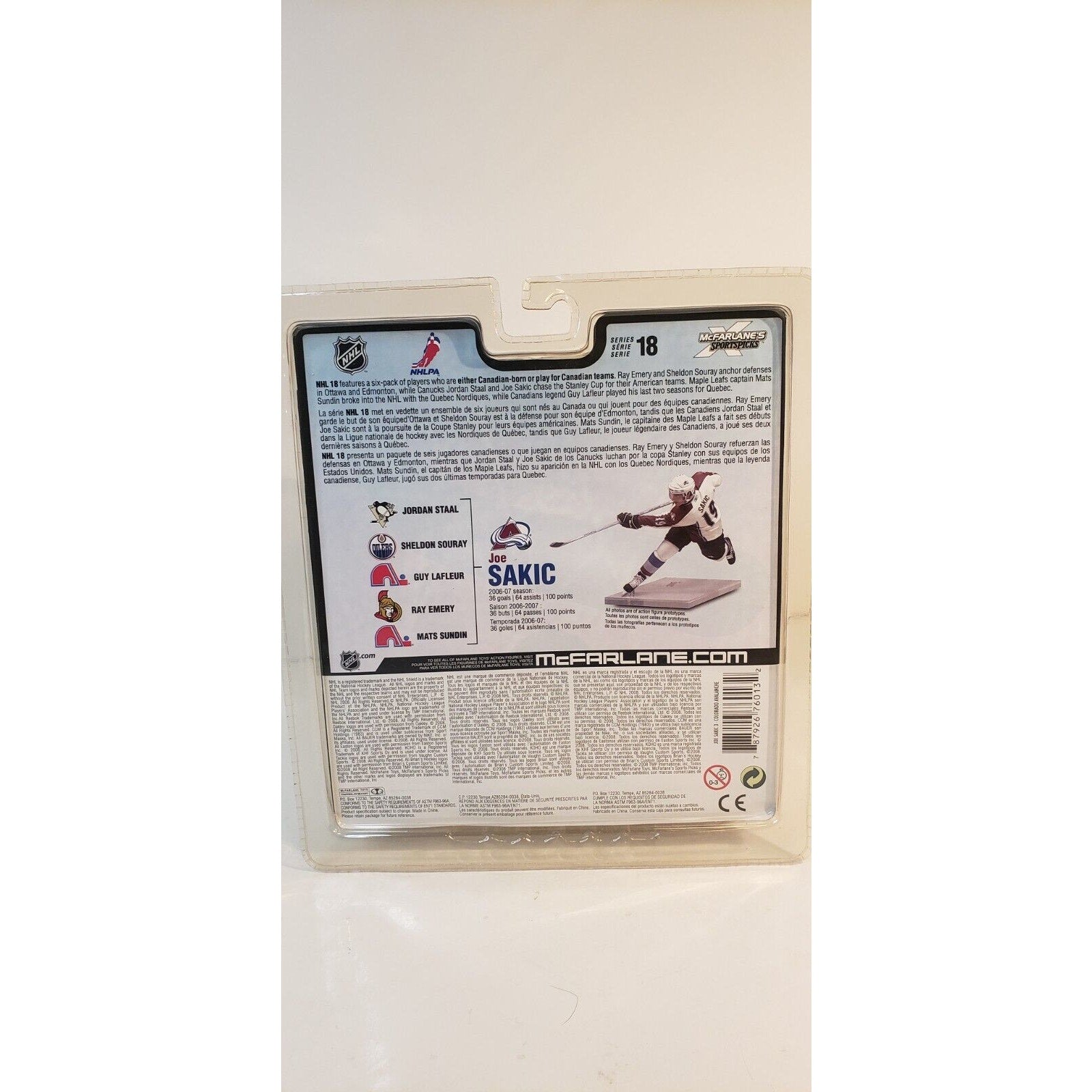 Joe Sakic McFarlane NHL Hockey Series 18 Colorado Avalanche White Jersey NEW