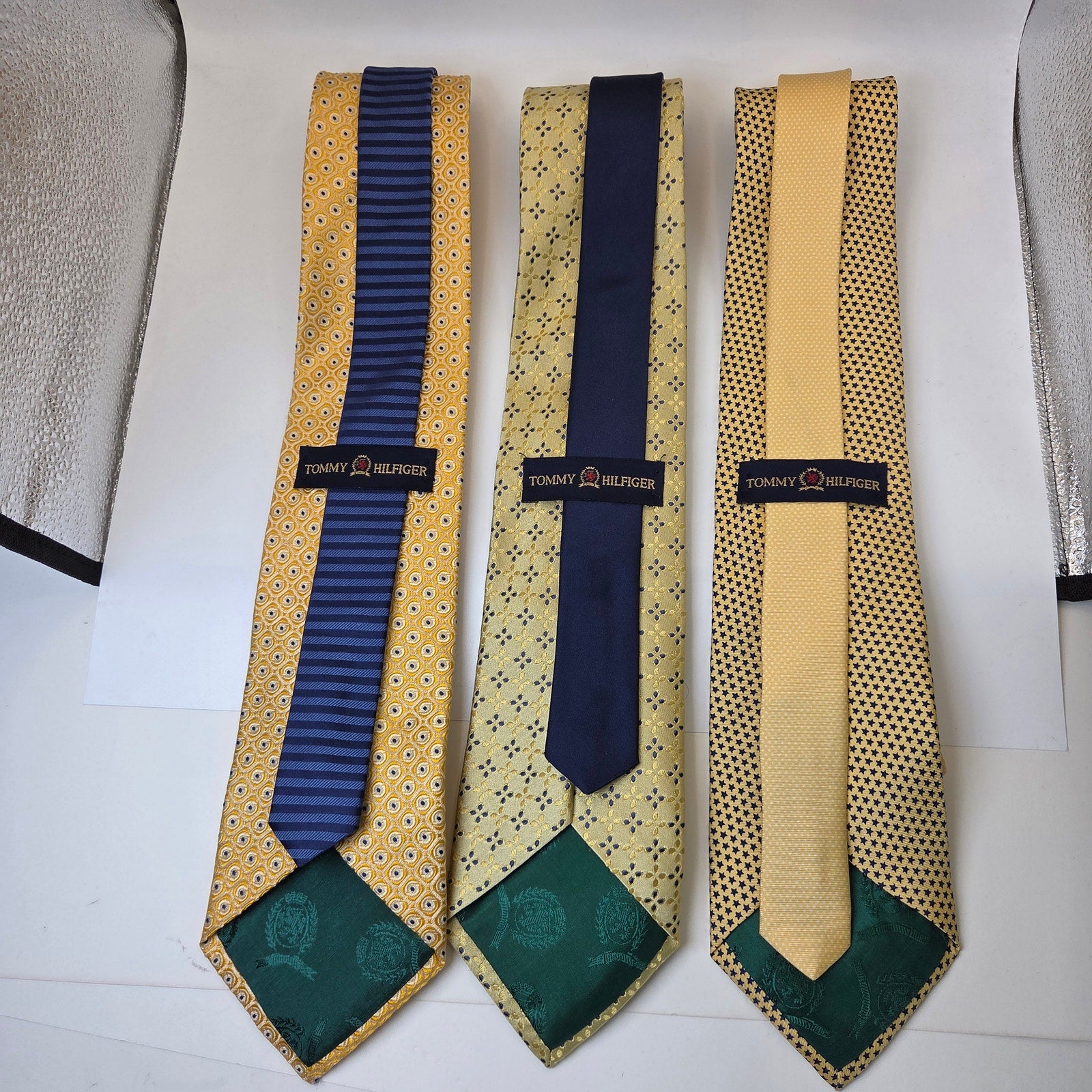 Tommy Hilfiger Silk Tie Lot 3 Gold Yellow Blue 3.75" Made in USA Contrast Tips