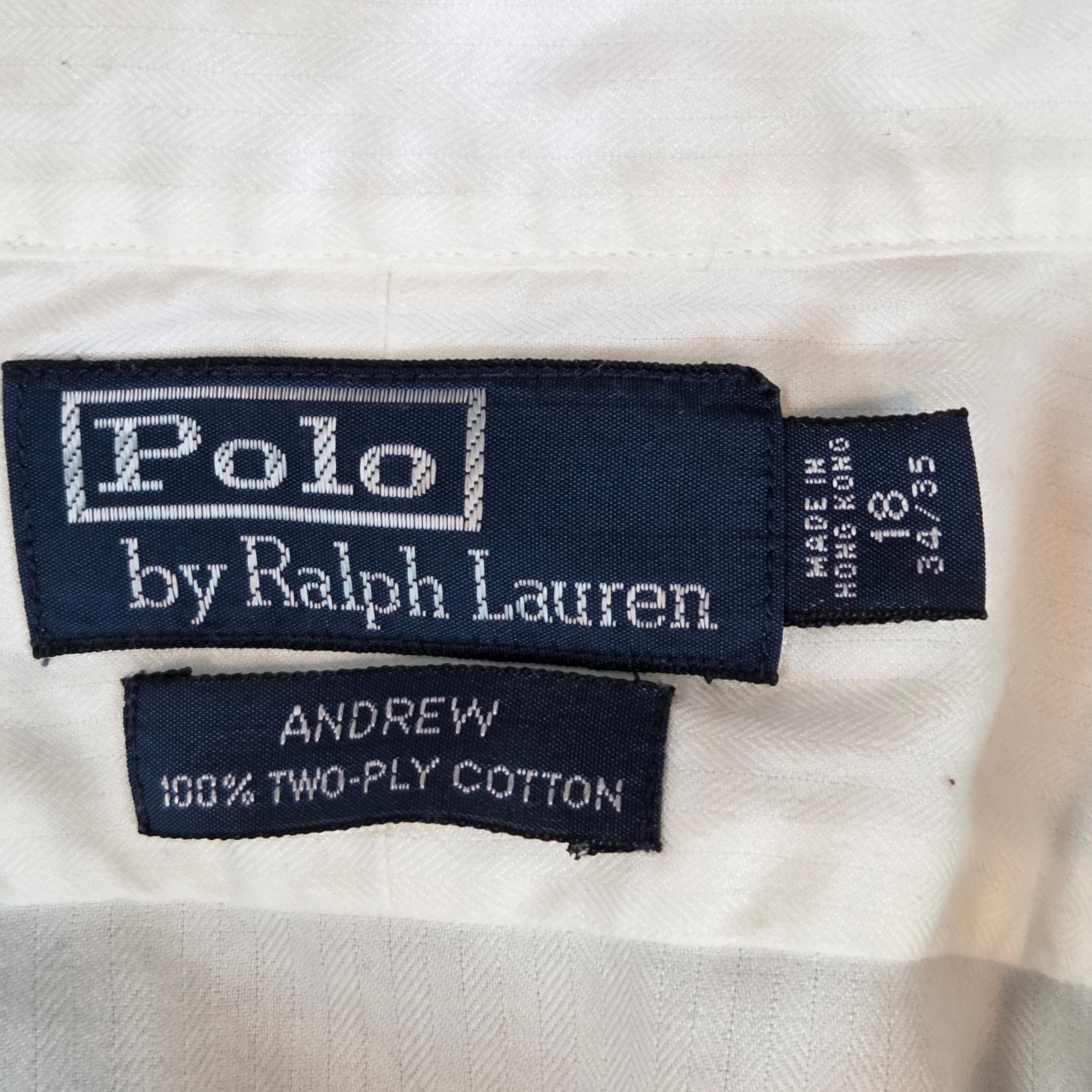 Polo Ralph Lauren Andrew White Dress Shirt 18 34/35 Made in Hong Kong