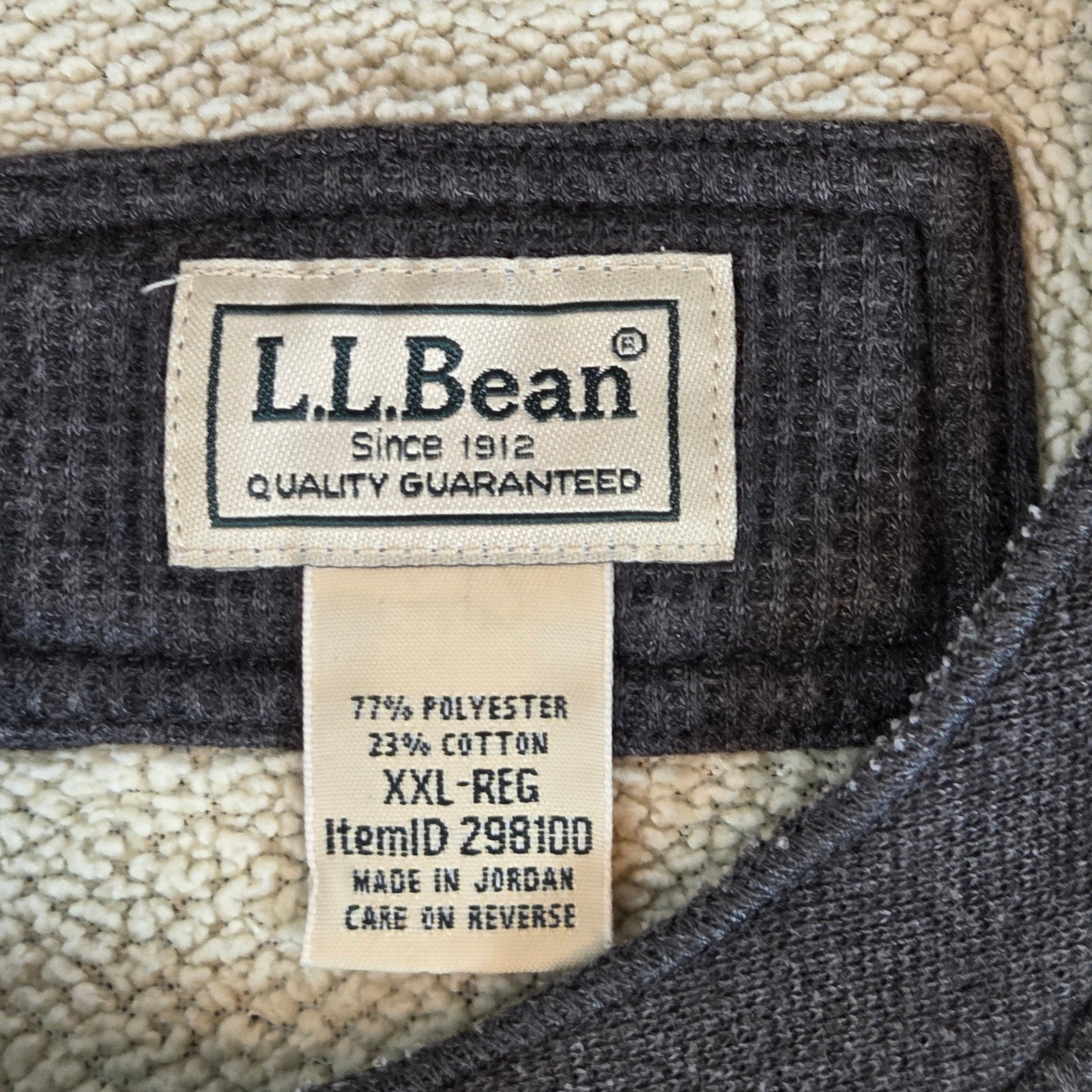L.L.Bean Men’s XXL Waffle Knit Fleece Lined Henley Pullover Gray