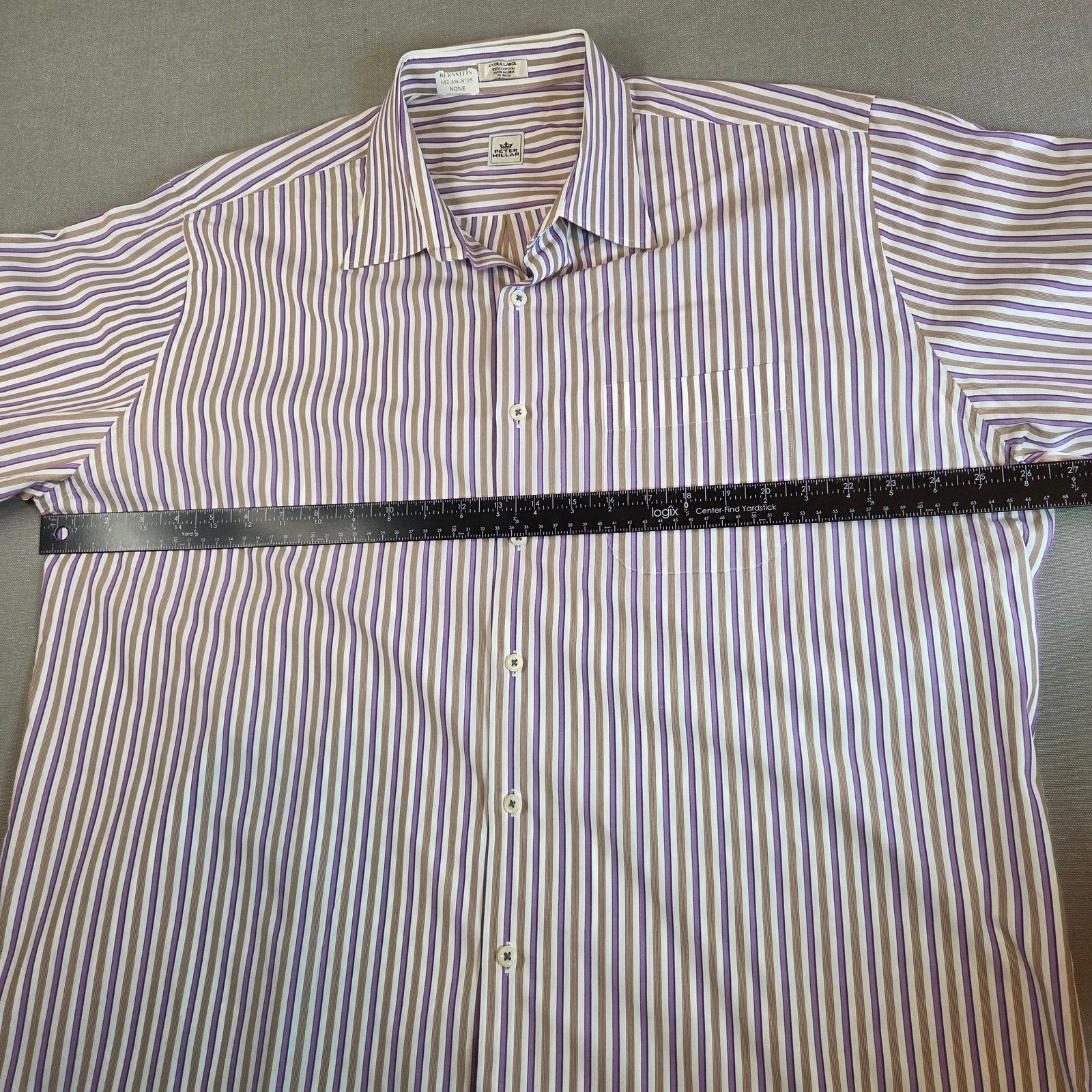 Peter Millar XL Stripe Button Down Shirt Purple Brown Cotton Long Sleeve