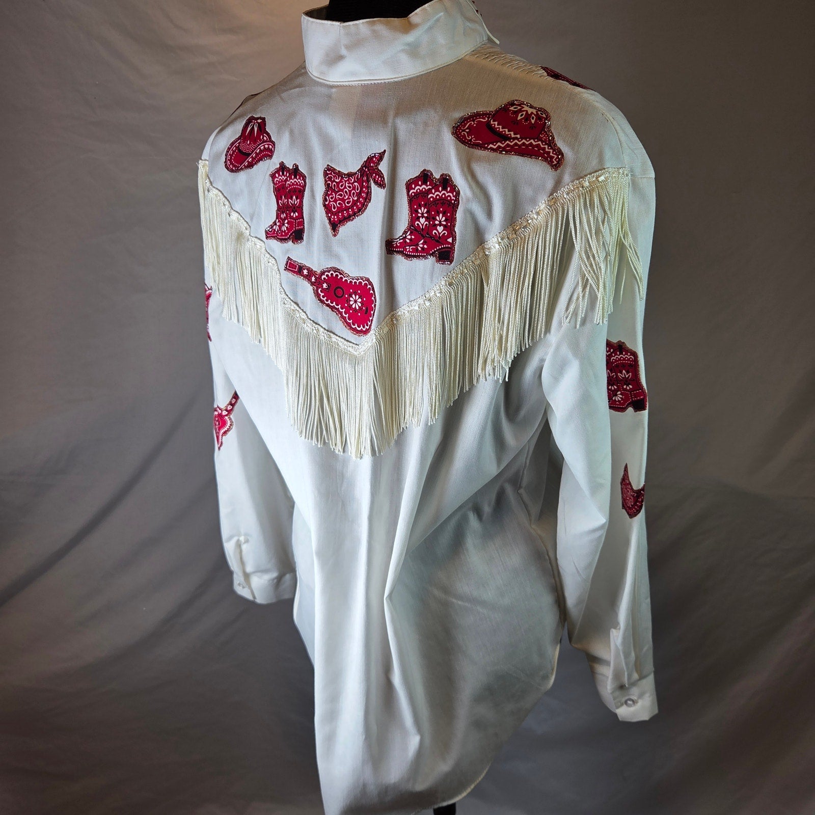 Sunbelt Sportswear Vintage Western Fringe Shirt Cowgirl Guitar USA M Medium