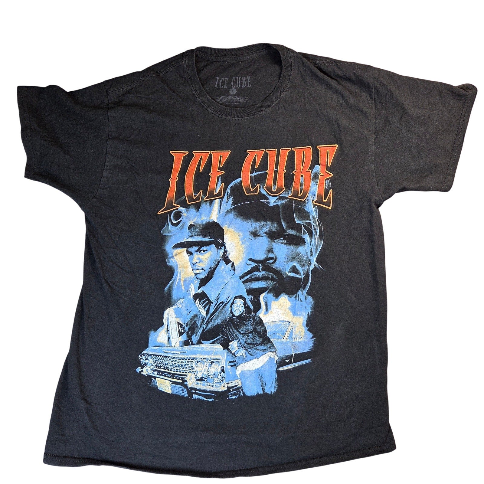 Ice Cube Blue Flames Graphic T Shirt Mens Large Hip Hop Rap Lowrider Cotton