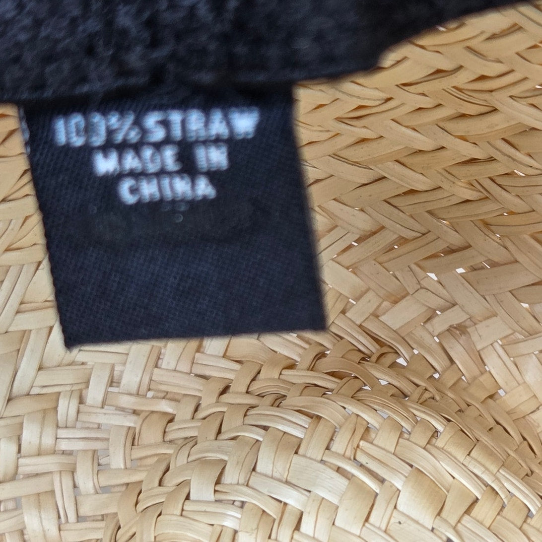 Straw Boater Hat Unbranded Black Band Flat Crown Summer Skimmer Hat