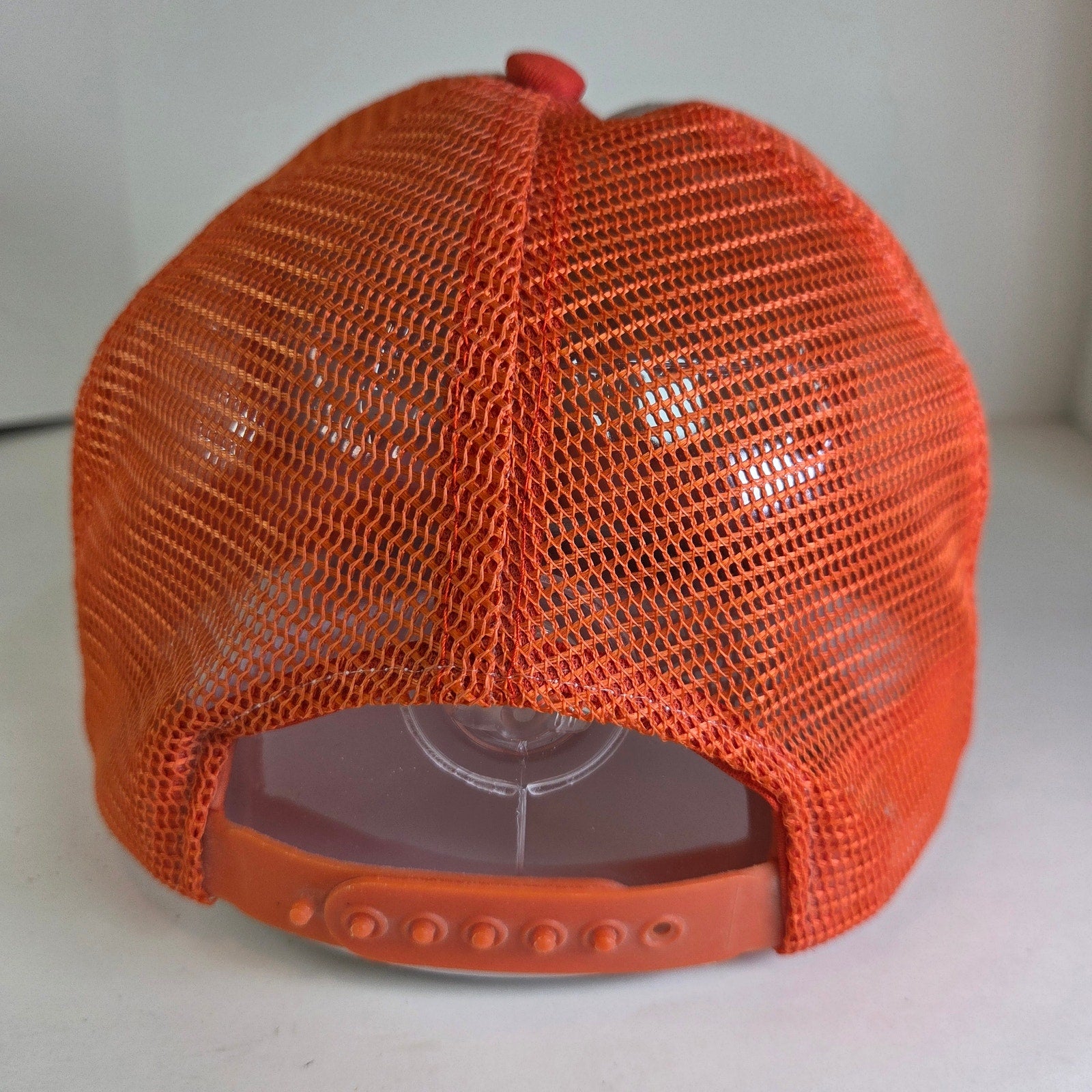 Vintage 1980s Nike Trucker Hat Orange White Mesh Snapback Big Swoosh Logo
